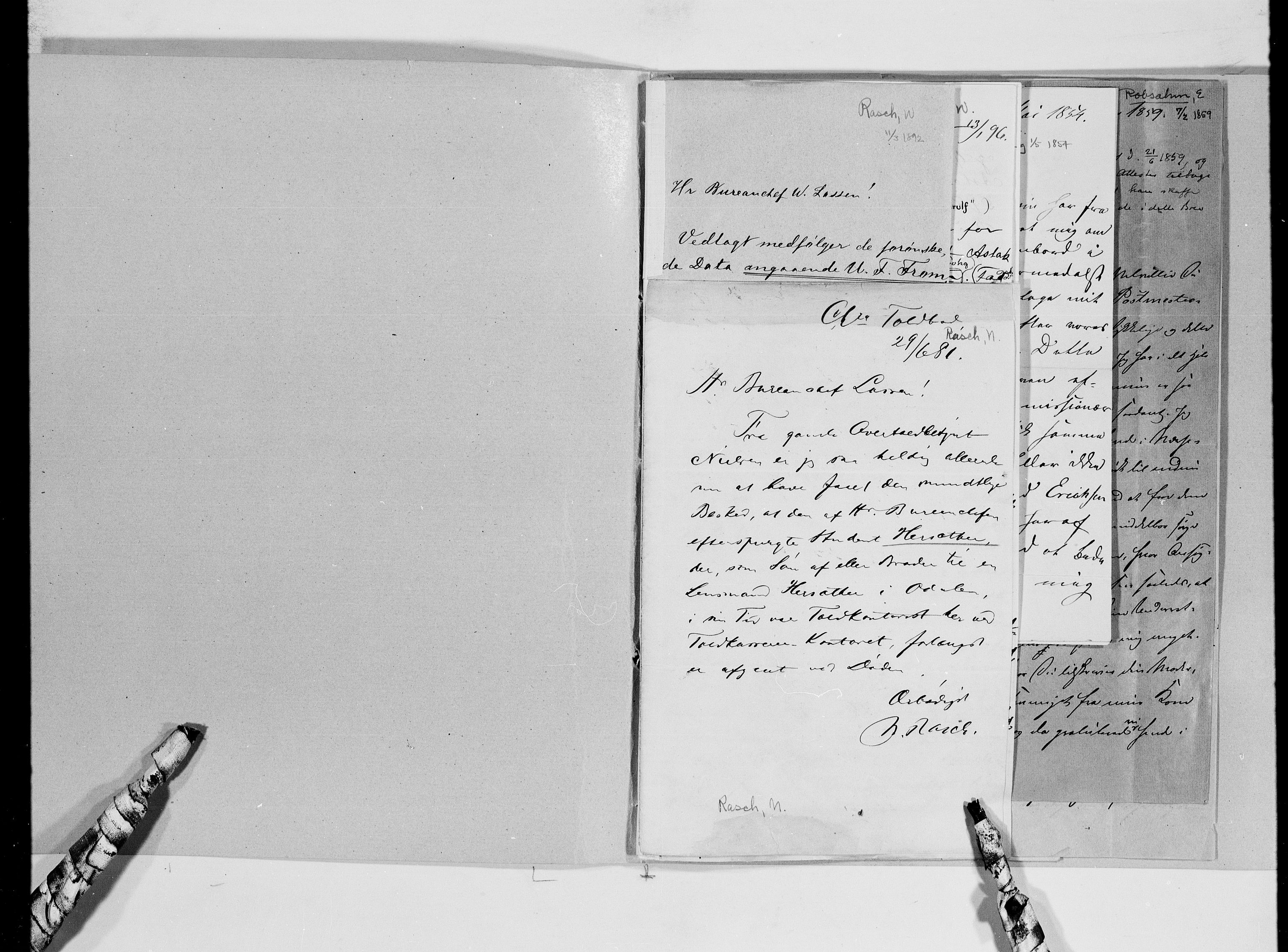 Lassens samlinger, AV/RA-PA-0051/G/L0100: Alfabetisk ordnede brev til Wilhelm Lassen: Olsen - Swalin, 1815-1907, s. 57