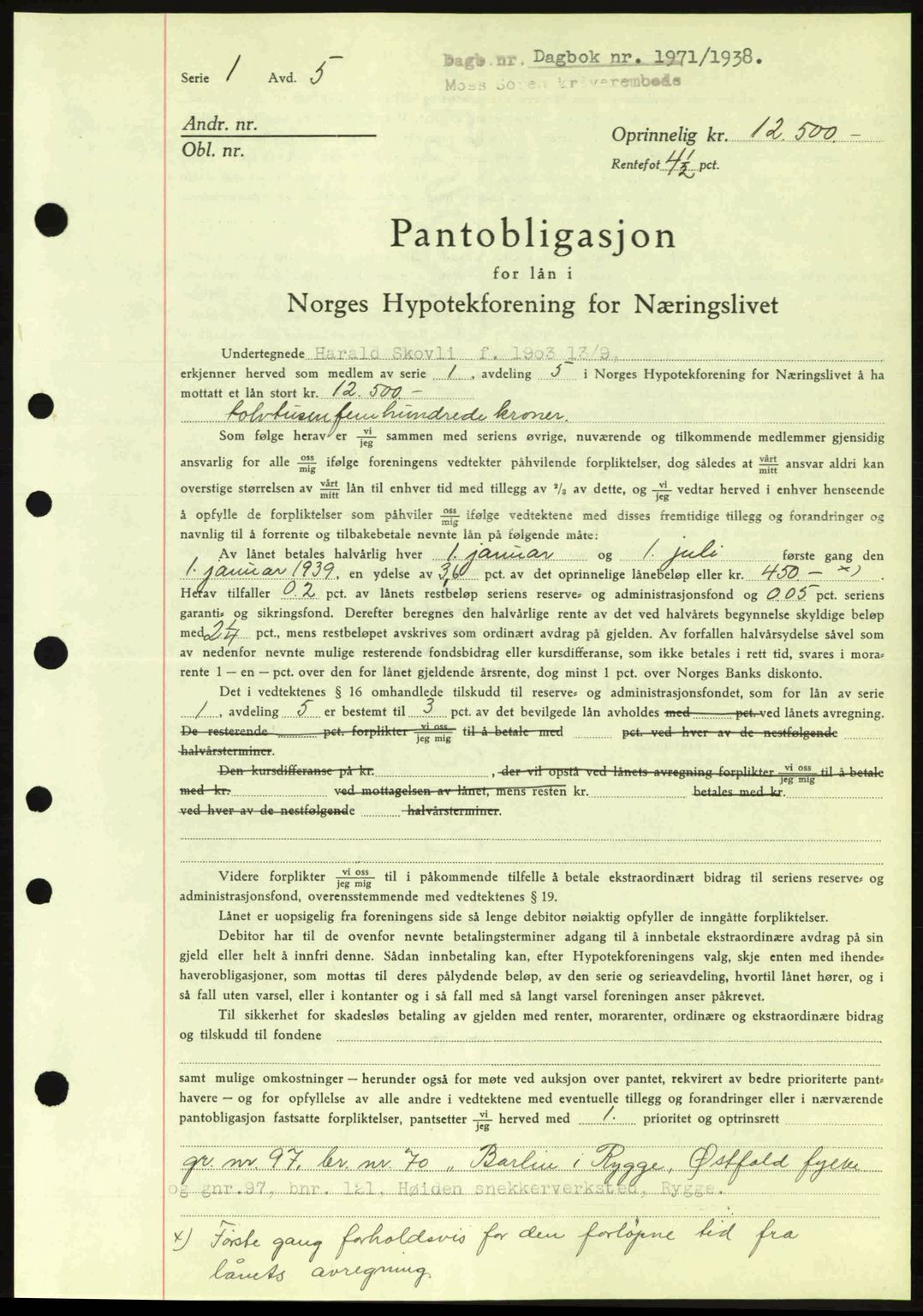 Moss sorenskriveri, SAO/A-10168: Pantebok nr. B6, 1938-1938, Dagboknr: 1971/1938