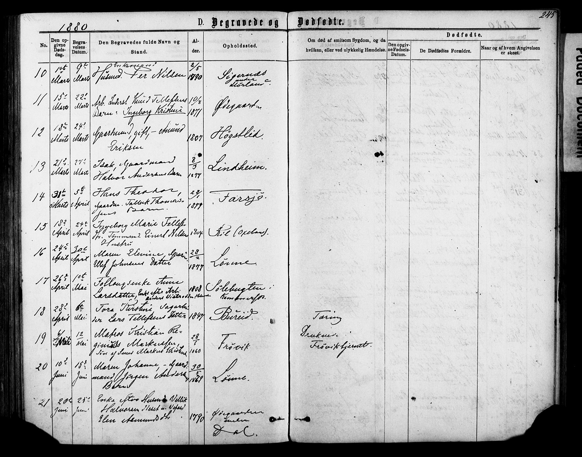 Sannidal kirkebøker, AV/SAKO-A-296/F/Fa/L0014: Ministerialbok nr. 14, 1874-1883, s. 245