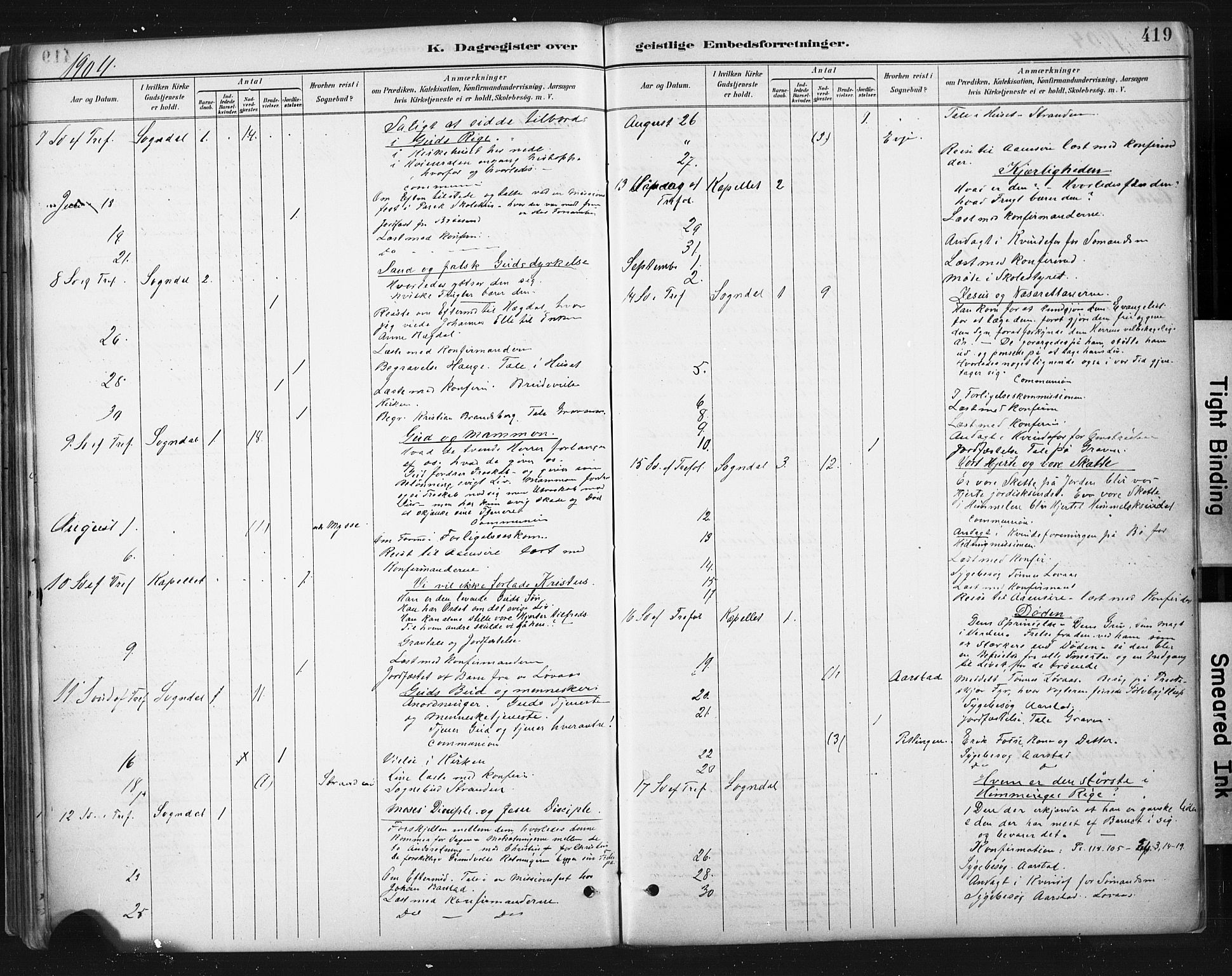 Sokndal sokneprestkontor, AV/SAST-A-101808: Ministerialbok nr. A 11.2, 1887-1905, s. 419