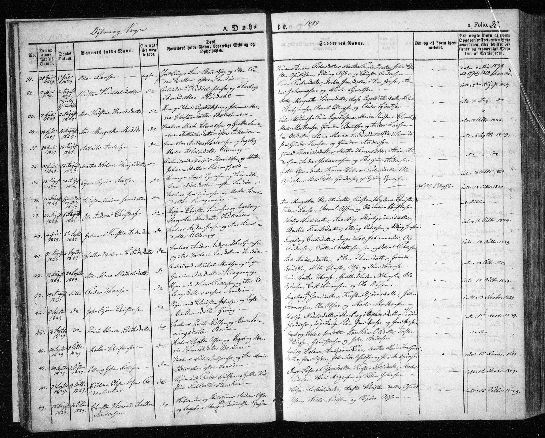 Dypvåg sokneprestkontor, AV/SAK-1111-0007/F/Fa/Faa/L0004: Ministerialbok nr. A 4, 1824-1840, s. 20