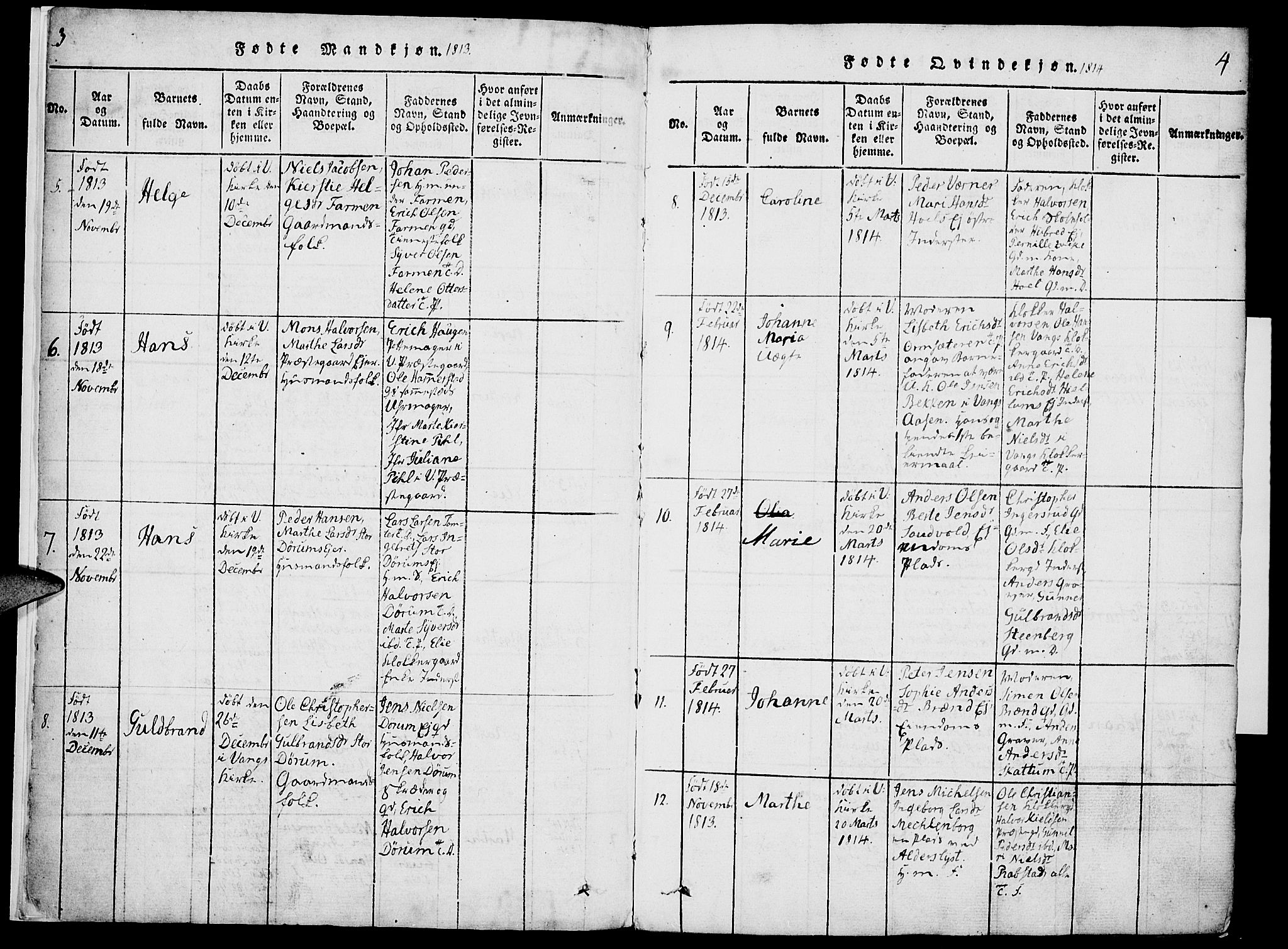 Vang prestekontor, Hedmark, AV/SAH-PREST-008/H/Ha/Haa/L0007: Ministerialbok nr. 7, 1813-1826, s. 3-4