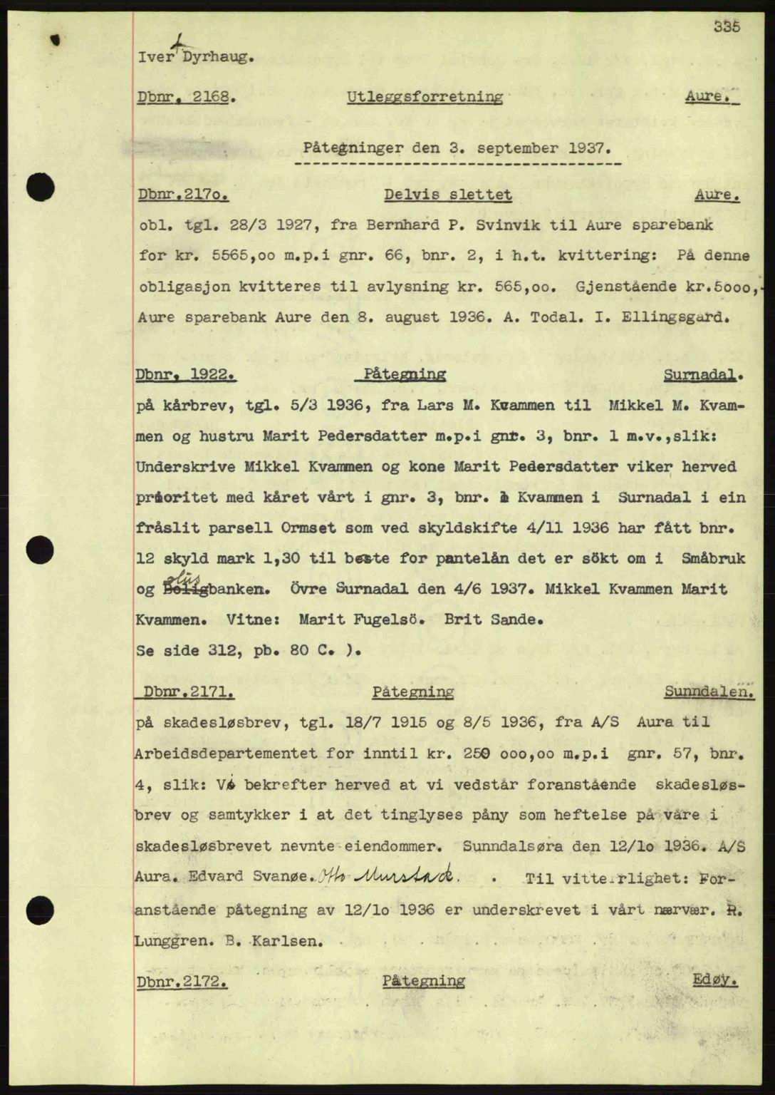 Nordmøre sorenskriveri, SAT/A-4132/1/2/2Ca: Pantebok nr. C80, 1936-1939, Dagboknr: 2168/1937