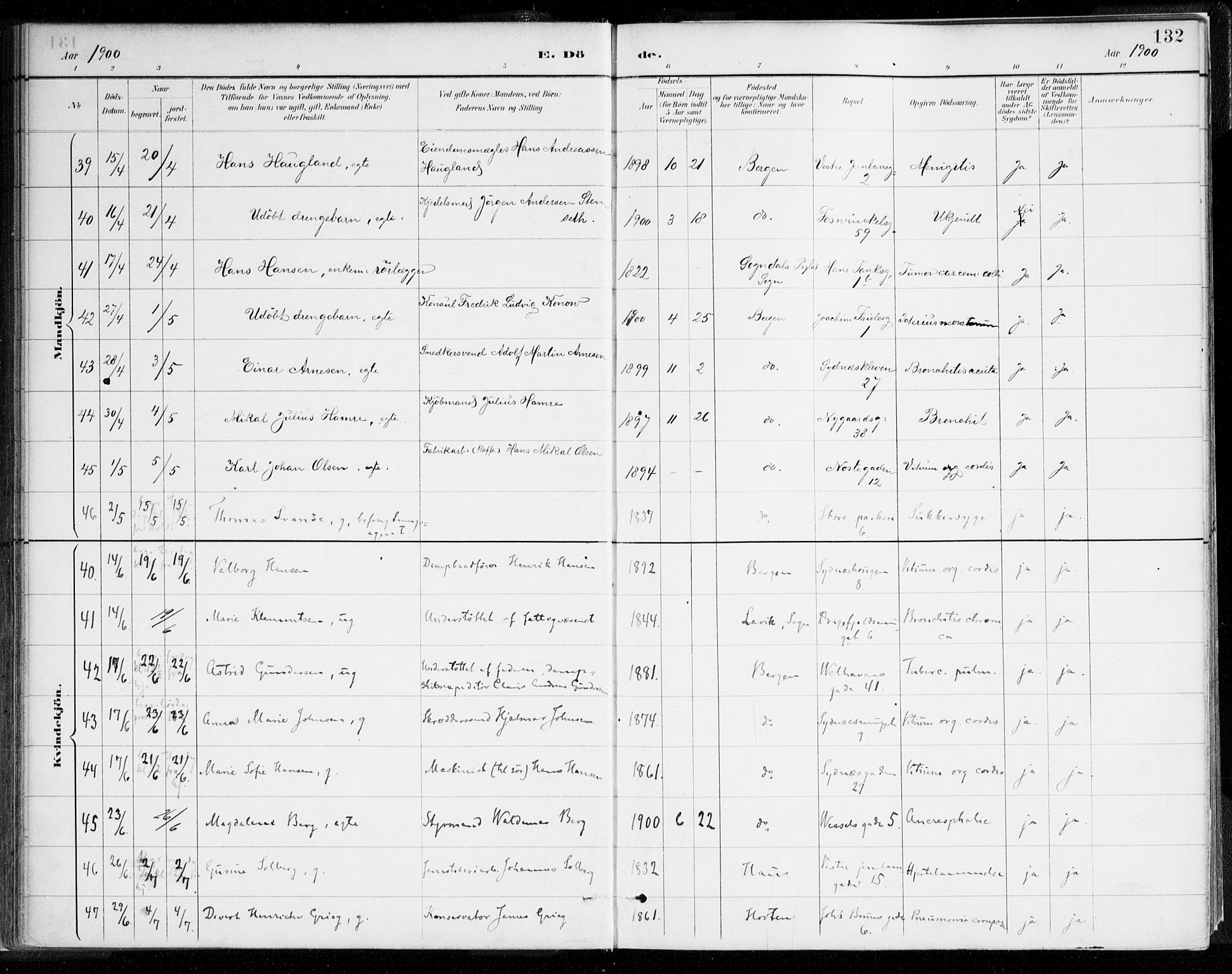 Johanneskirken sokneprestembete, AV/SAB-A-76001/H/Haa/L0019: Ministerialbok nr. E 1, 1885-1915, s. 132