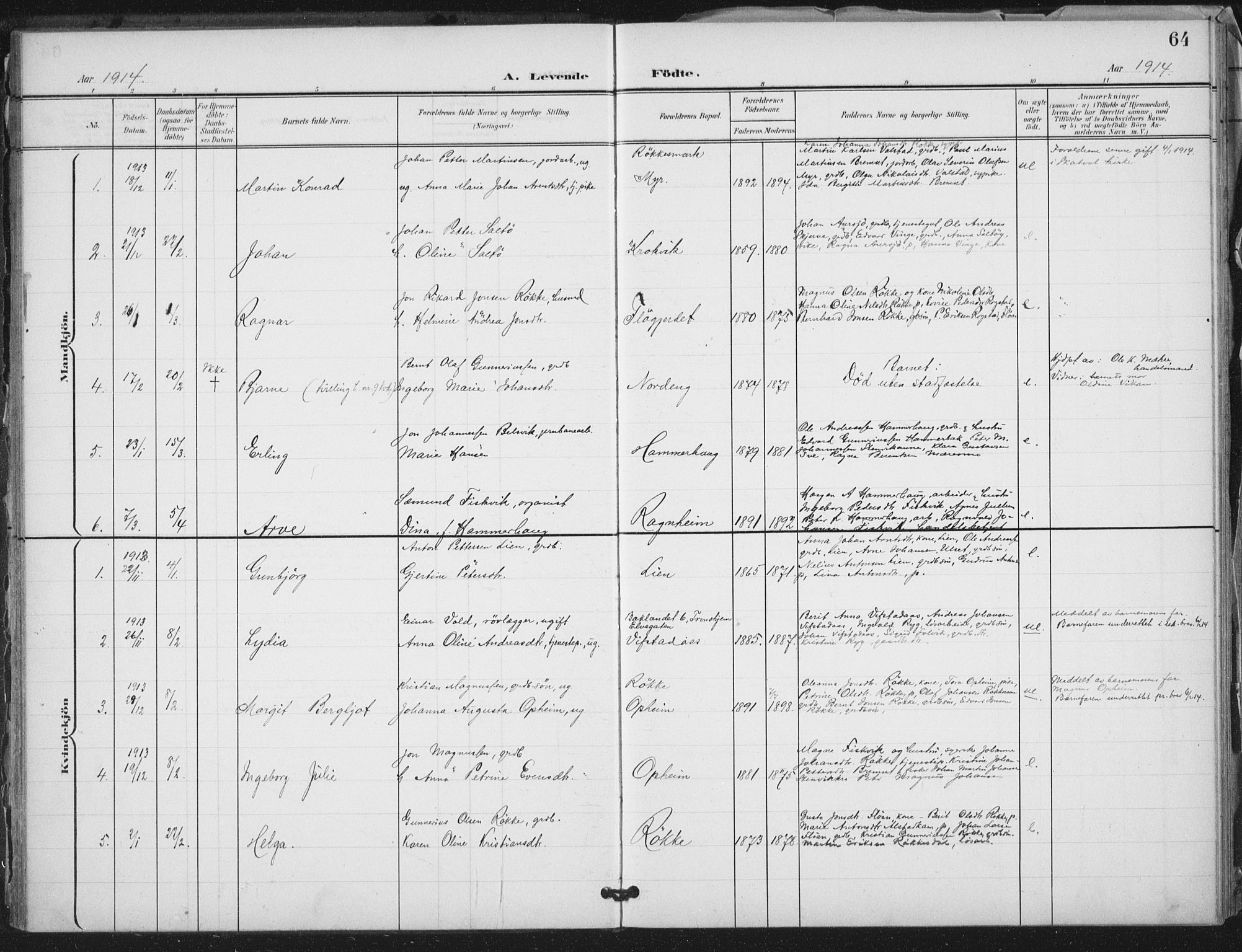 Ministerialprotokoller, klokkerbøker og fødselsregistre - Nord-Trøndelag, AV/SAT-A-1458/712/L0101: Ministerialbok nr. 712A02, 1901-1916, s. 64