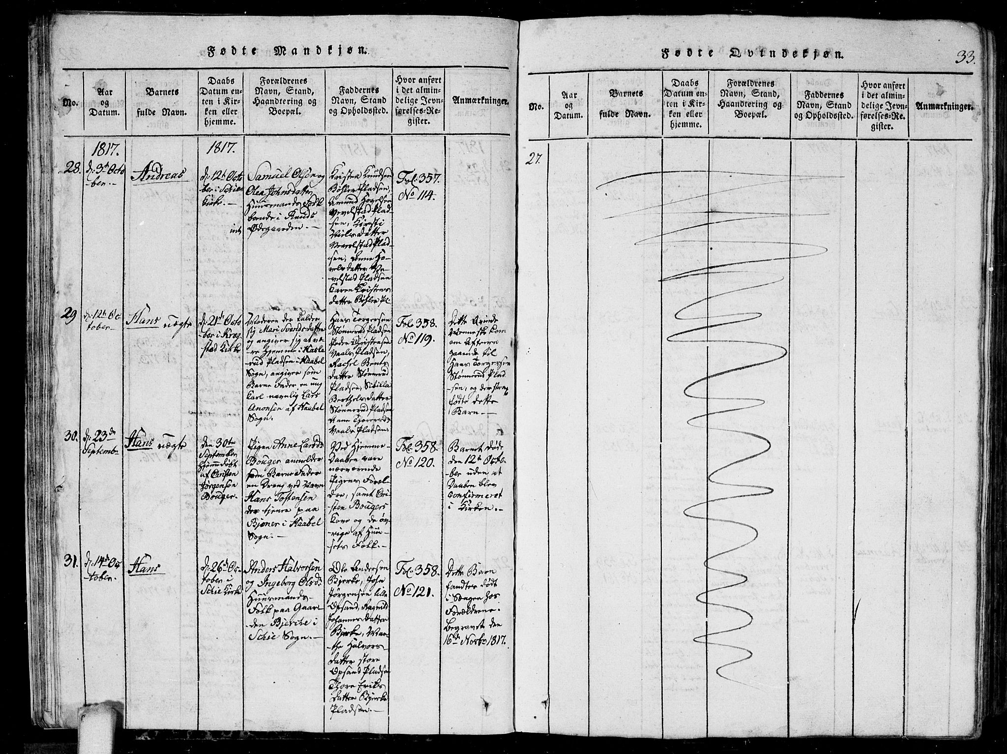 Kråkstad prestekontor Kirkebøker, AV/SAO-A-10125a/G/Ga/L0001: Klokkerbok nr. I 1, 1813-1824, s. 33