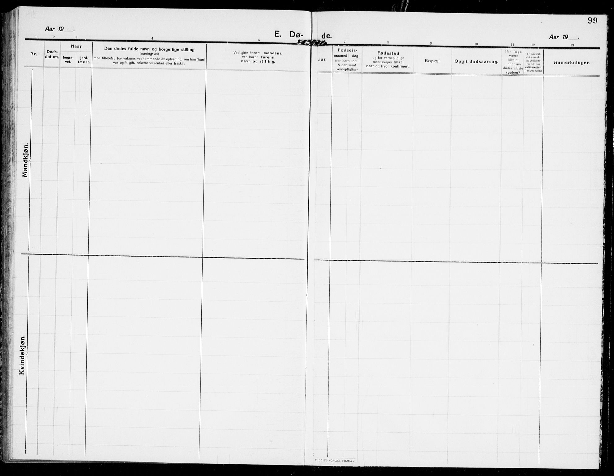 Modum kirkebøker, AV/SAKO-A-234/G/Ga/L0011: Klokkerbok nr. I 11, 1910-1925, s. 99