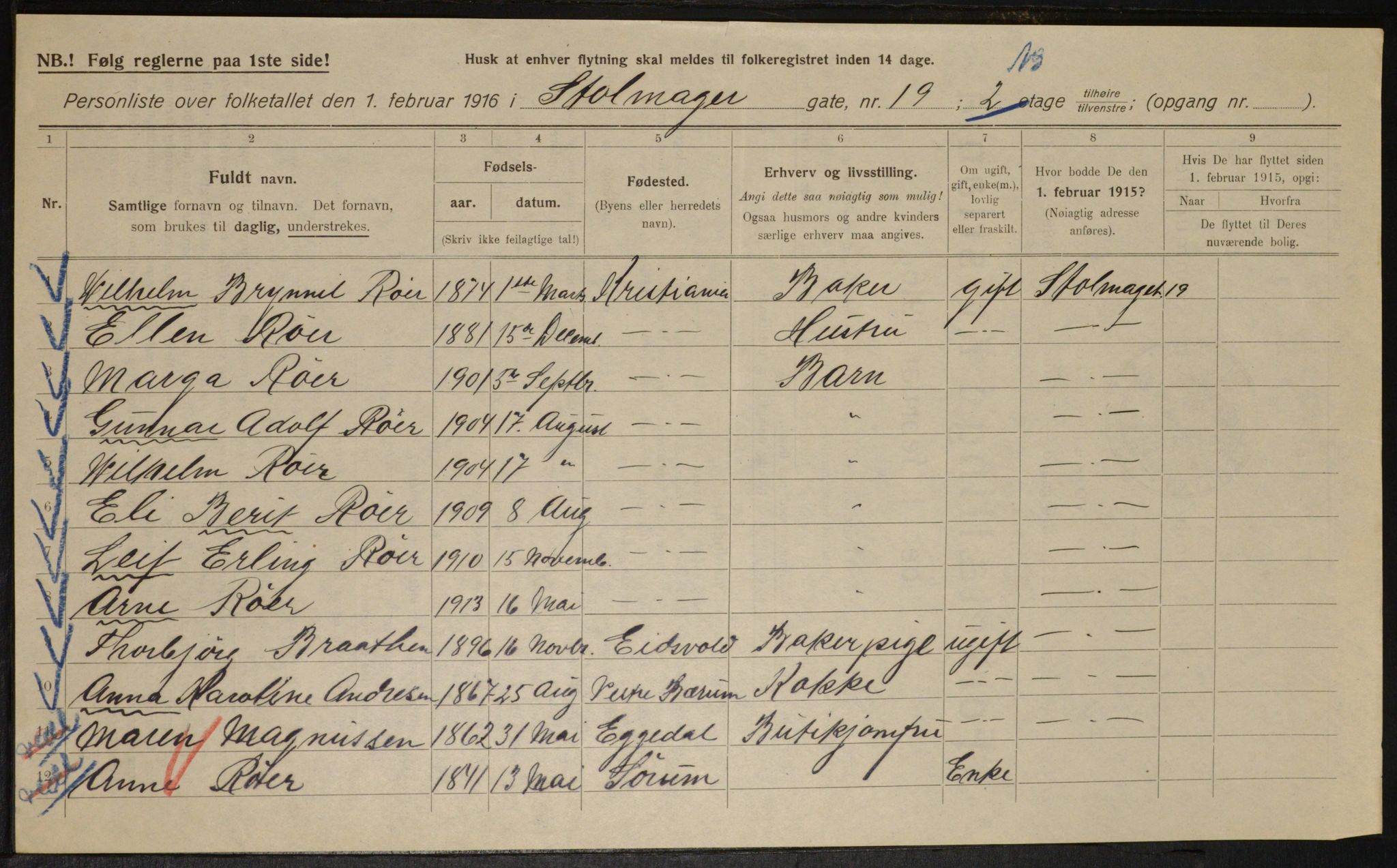 OBA, Kommunal folketelling 1.2.1916 for Kristiania, 1916, s. 105645