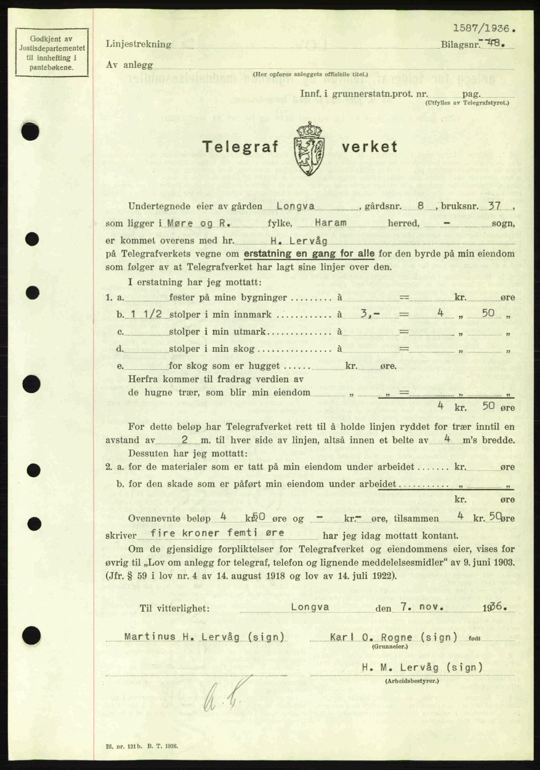 Nordre Sunnmøre sorenskriveri, SAT/A-0006/1/2/2C/2Ca: Pantebok nr. A2, 1936-1937, Dagboknr: 1587/1936