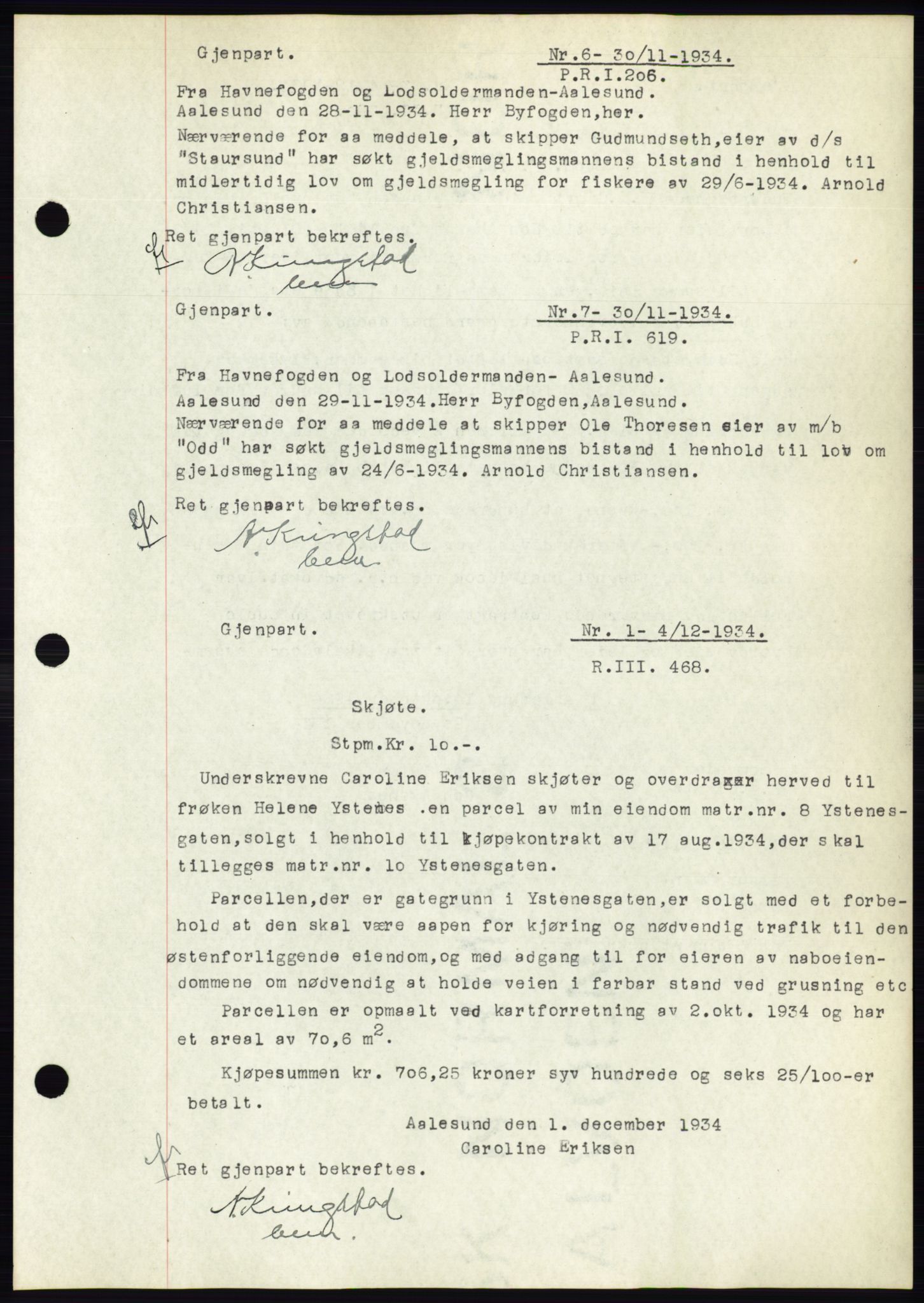 Ålesund byfogd, SAT/A-4384: Pantebok nr. 32, 1934-1935, Tingl.dato: 30.11.1934