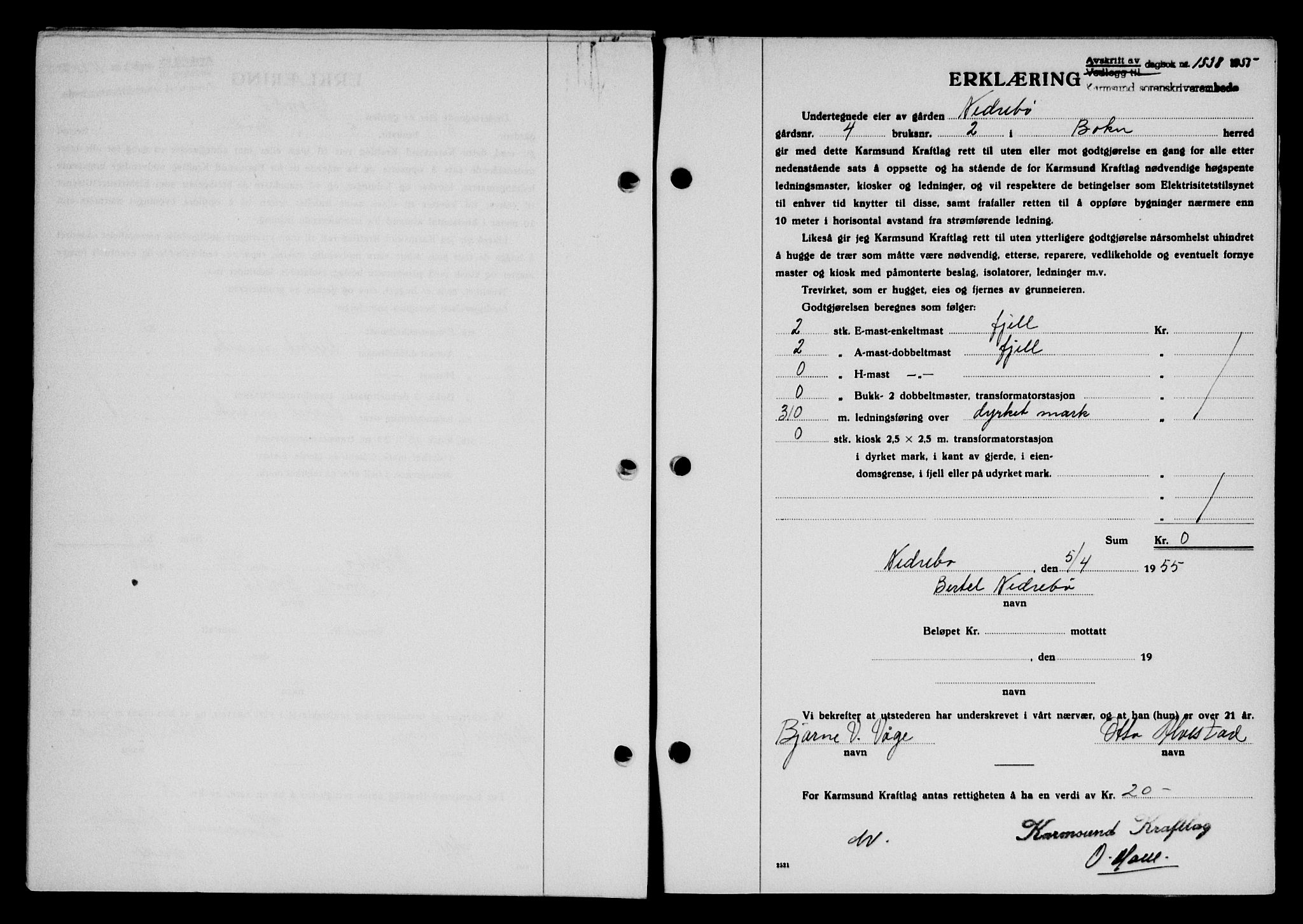 Karmsund sorenskriveri, AV/SAST-A-100311/01/II/IIB/L0115: Pantebok nr. 95A, 1955-1955, Dagboknr: 1538/1955