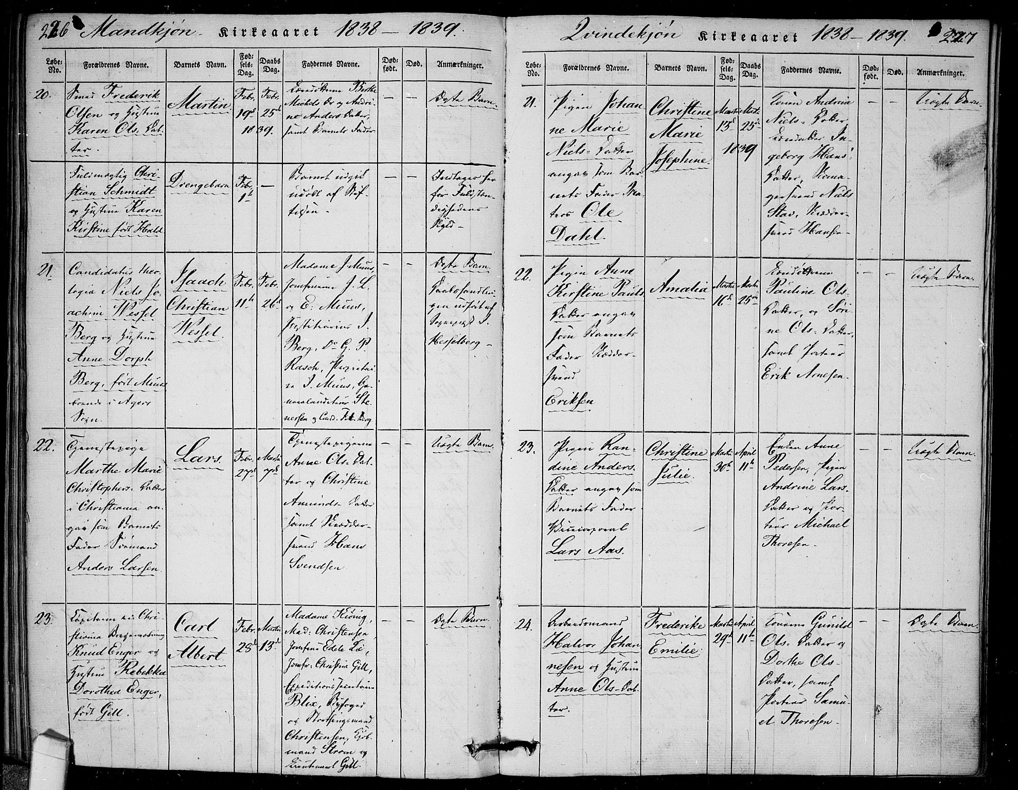 Rikshospitalet prestekontor Kirkebøker, AV/SAO-A-10309b/F/L0002: Ministerialbok nr. 2, 1832-1840, s. 226-227