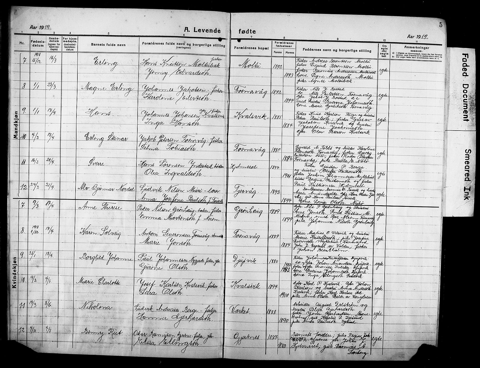 Ministerialprotokoller, klokkerbøker og fødselsregistre - Møre og Romsdal, AV/SAT-A-1454/507/L0084: Klokkerbok nr. 507C07, 1919-1932, s. 5