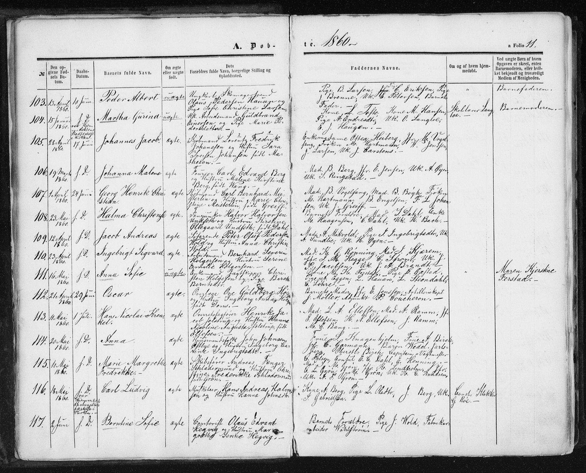 Ministerialprotokoller, klokkerbøker og fødselsregistre - Sør-Trøndelag, SAT/A-1456/602/L0115: Ministerialbok nr. 602A13, 1860-1872, s. 11