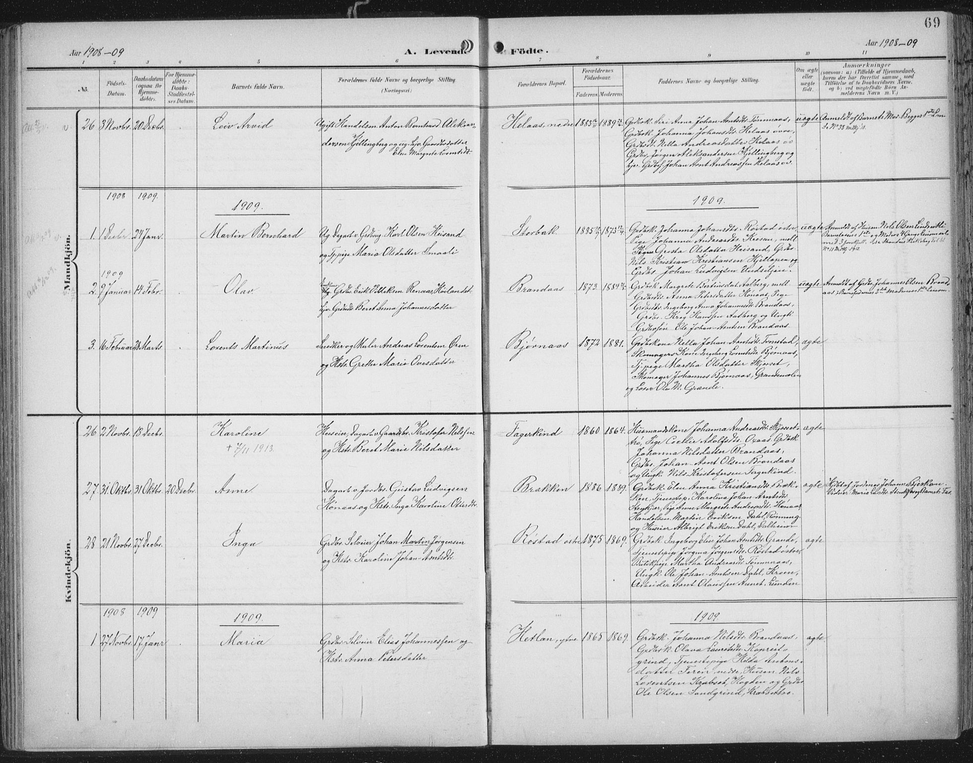 Ministerialprotokoller, klokkerbøker og fødselsregistre - Nord-Trøndelag, SAT/A-1458/701/L0011: Ministerialbok nr. 701A11, 1899-1915, s. 69