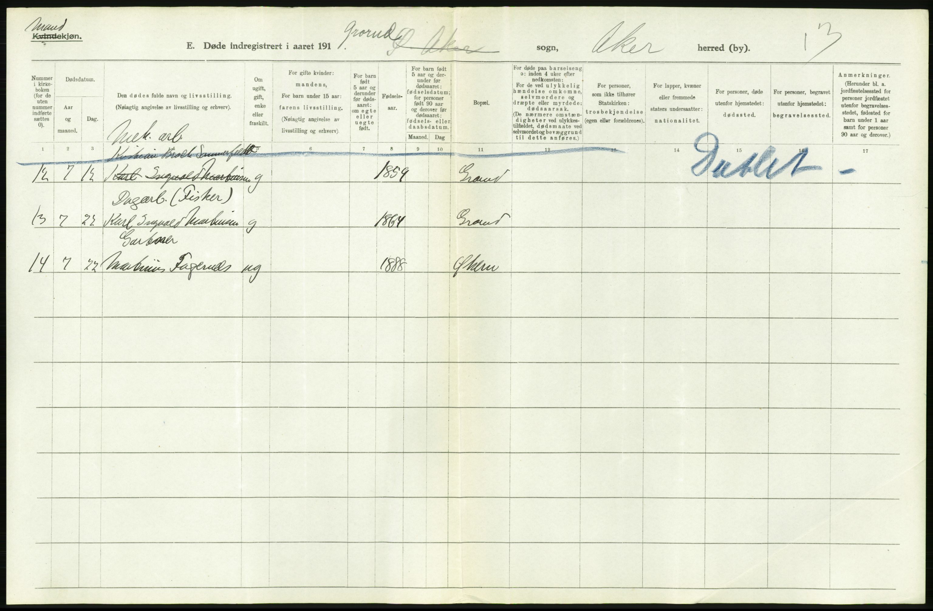 Statistisk sentralbyrå, Sosiodemografiske emner, Befolkning, AV/RA-S-2228/D/Df/Dfb/Dfbh/L0006: Akershus fylke: Døde. Bygder og byer., 1918, s. 62