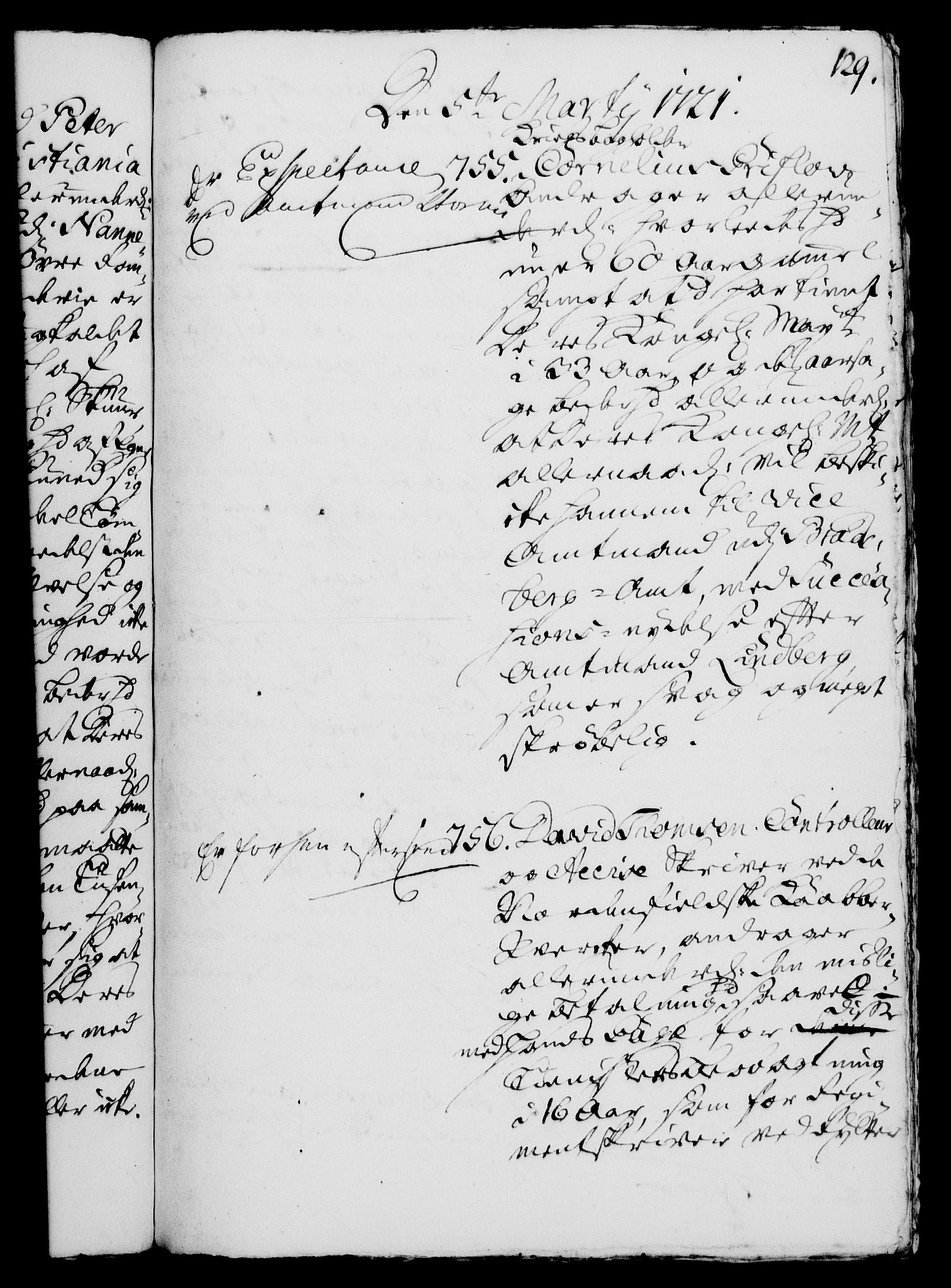 Rentekammeret, Kammerkanselliet, RA/EA-3111/G/Gh/Gha/L0003: Norsk ekstraktmemorialprotokoll, sak. 600-765 (merket RK 53.48), 1720-1721, s. 129