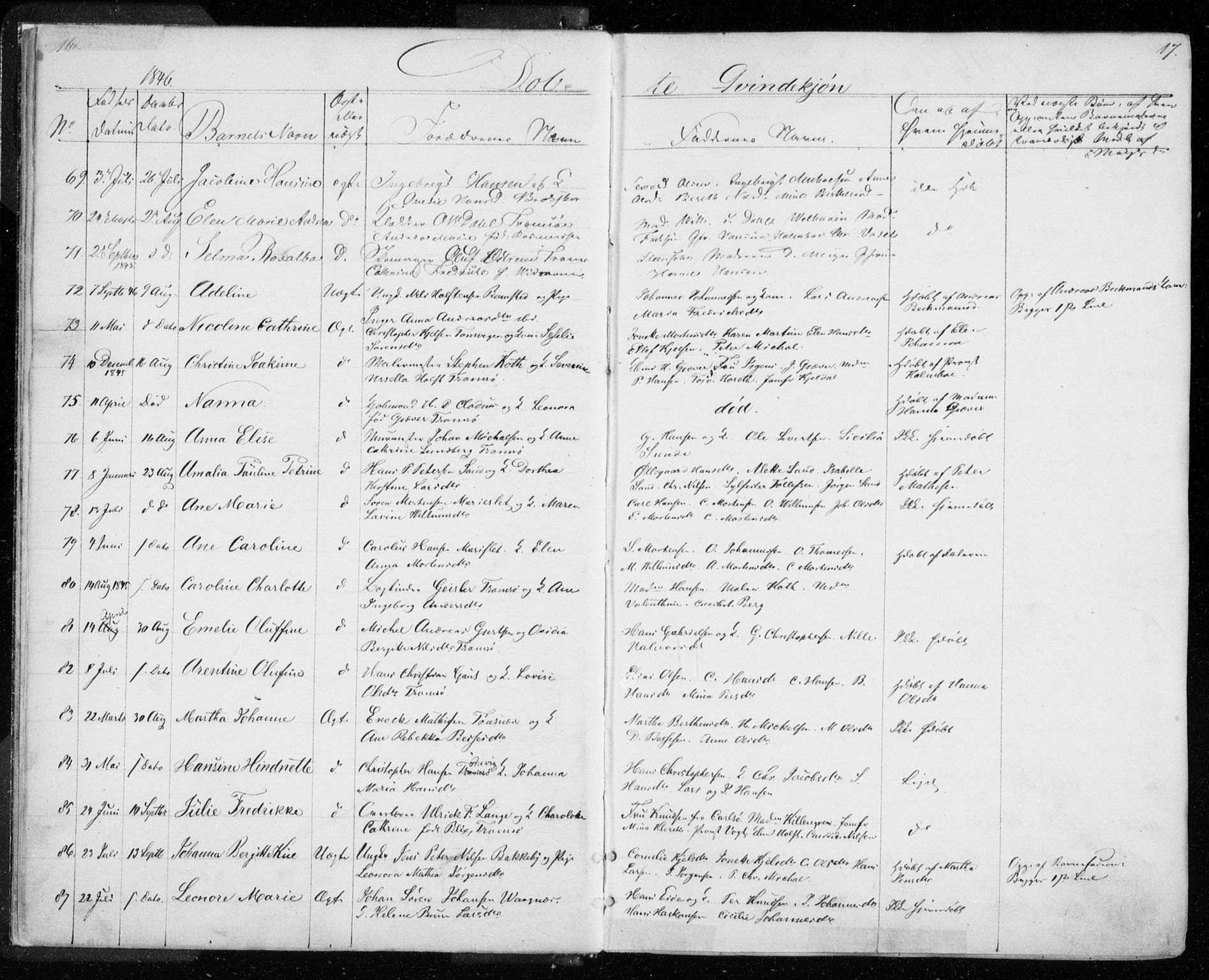 Tromsø sokneprestkontor/stiftsprosti/domprosti, AV/SATØ-S-1343/G/Gb/L0005klokker: Klokkerbok nr. 5, 1846-1857, s. 16-17