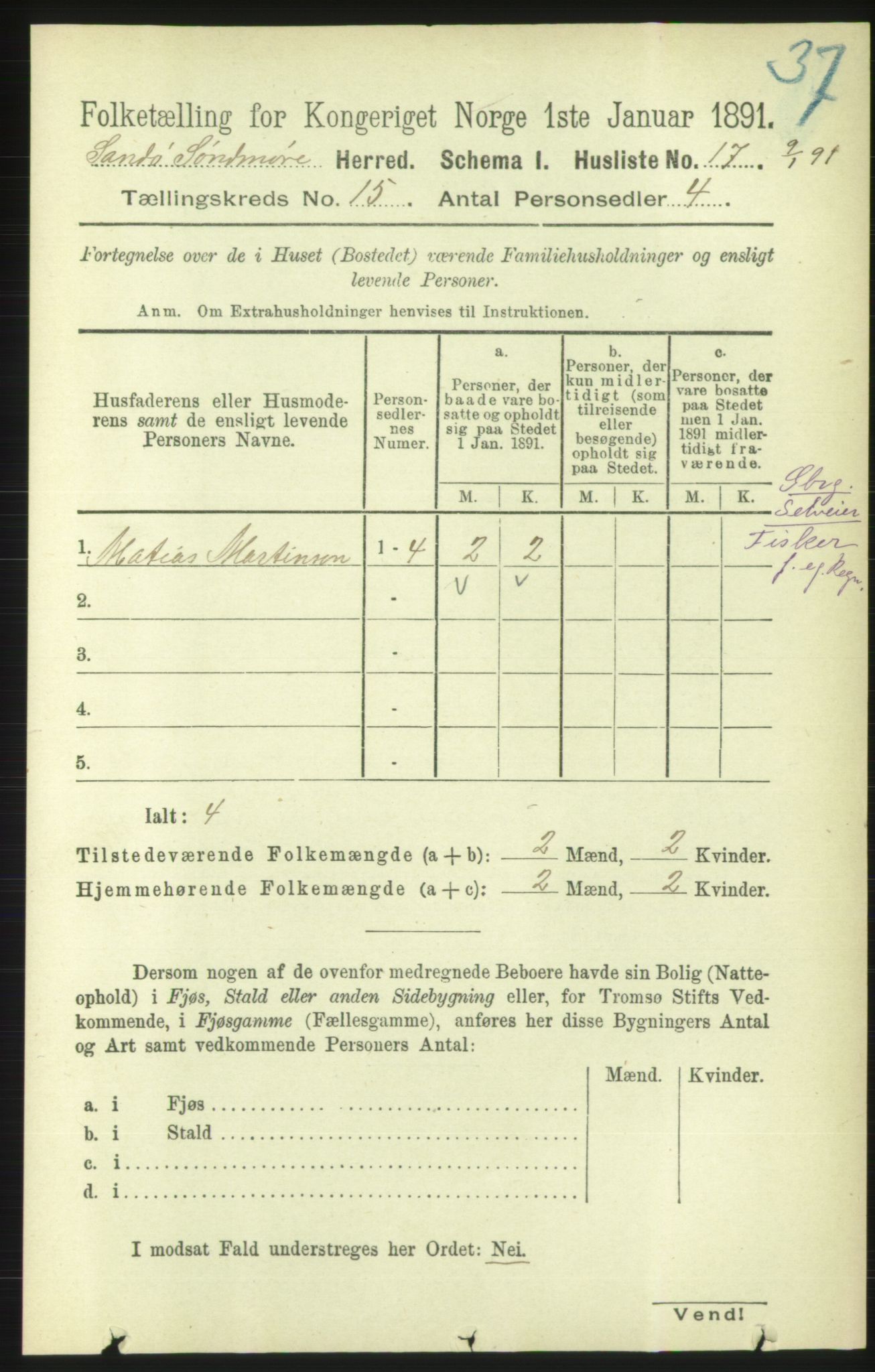 RA, Folketelling 1891 for 1514 Sande herred, 1891, s. 3007