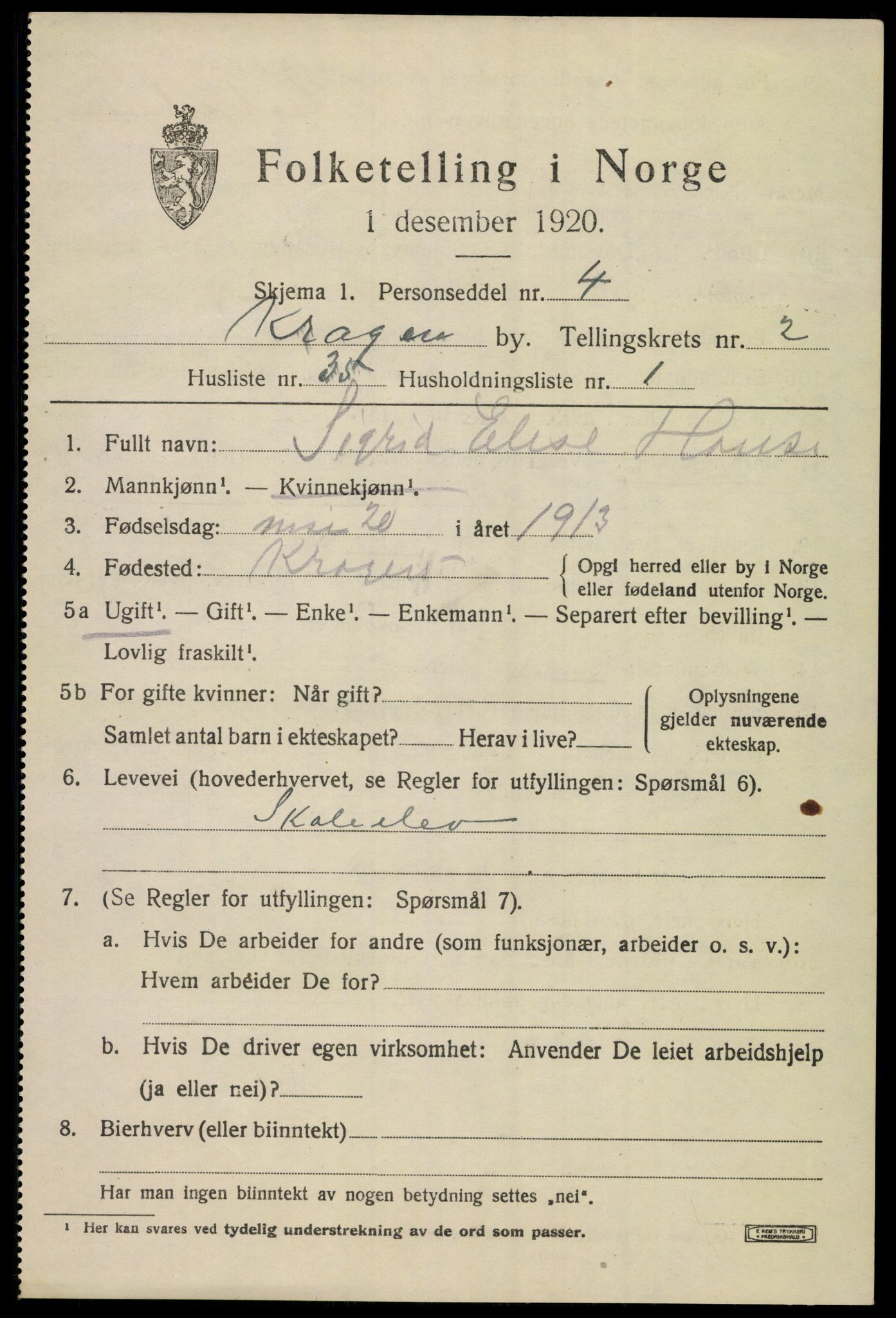 SAKO, Folketelling 1920 for 0801 Kragerø kjøpstad, 1920, s. 5775