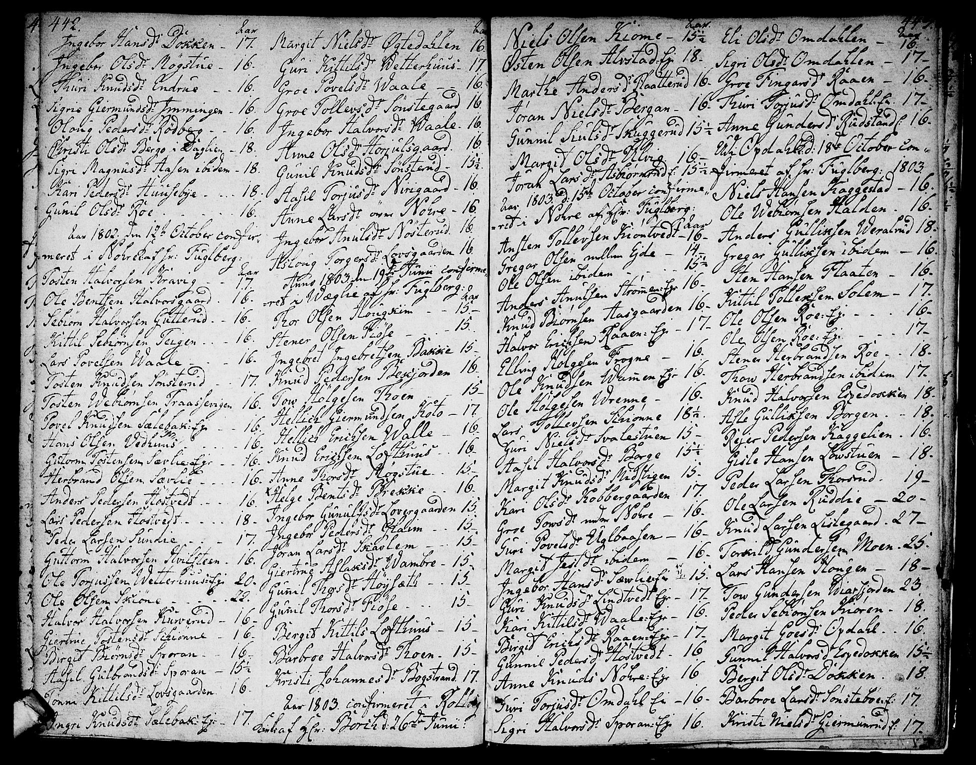 Rollag kirkebøker, AV/SAKO-A-240/F/Fa/L0005: Ministerialbok nr. I 5, 1792-1814, s. 442-443