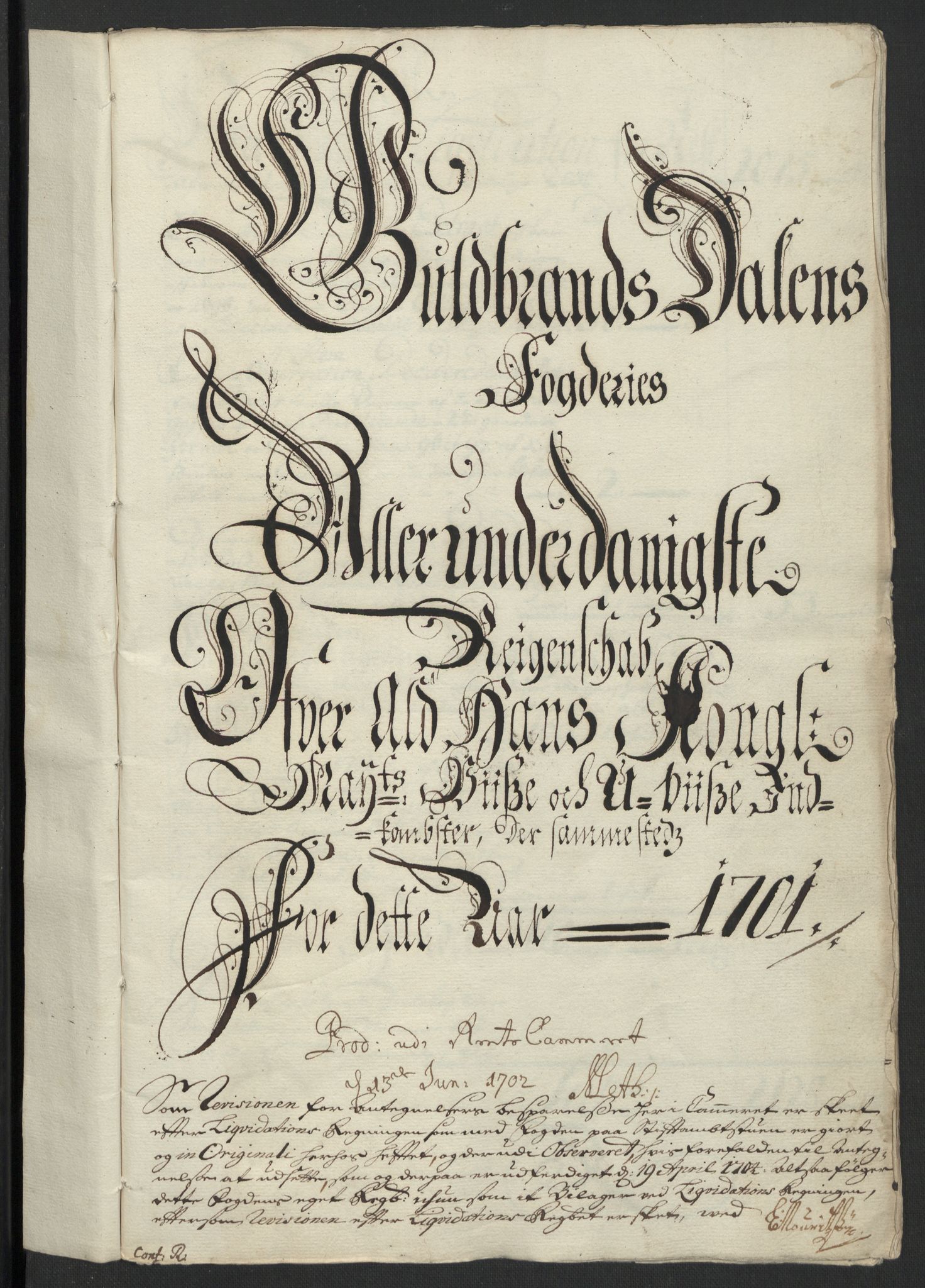 Rentekammeret inntil 1814, Reviderte regnskaper, Fogderegnskap, RA/EA-4092/R17/L1174: Fogderegnskap Gudbrandsdal, 1701, s. 3
