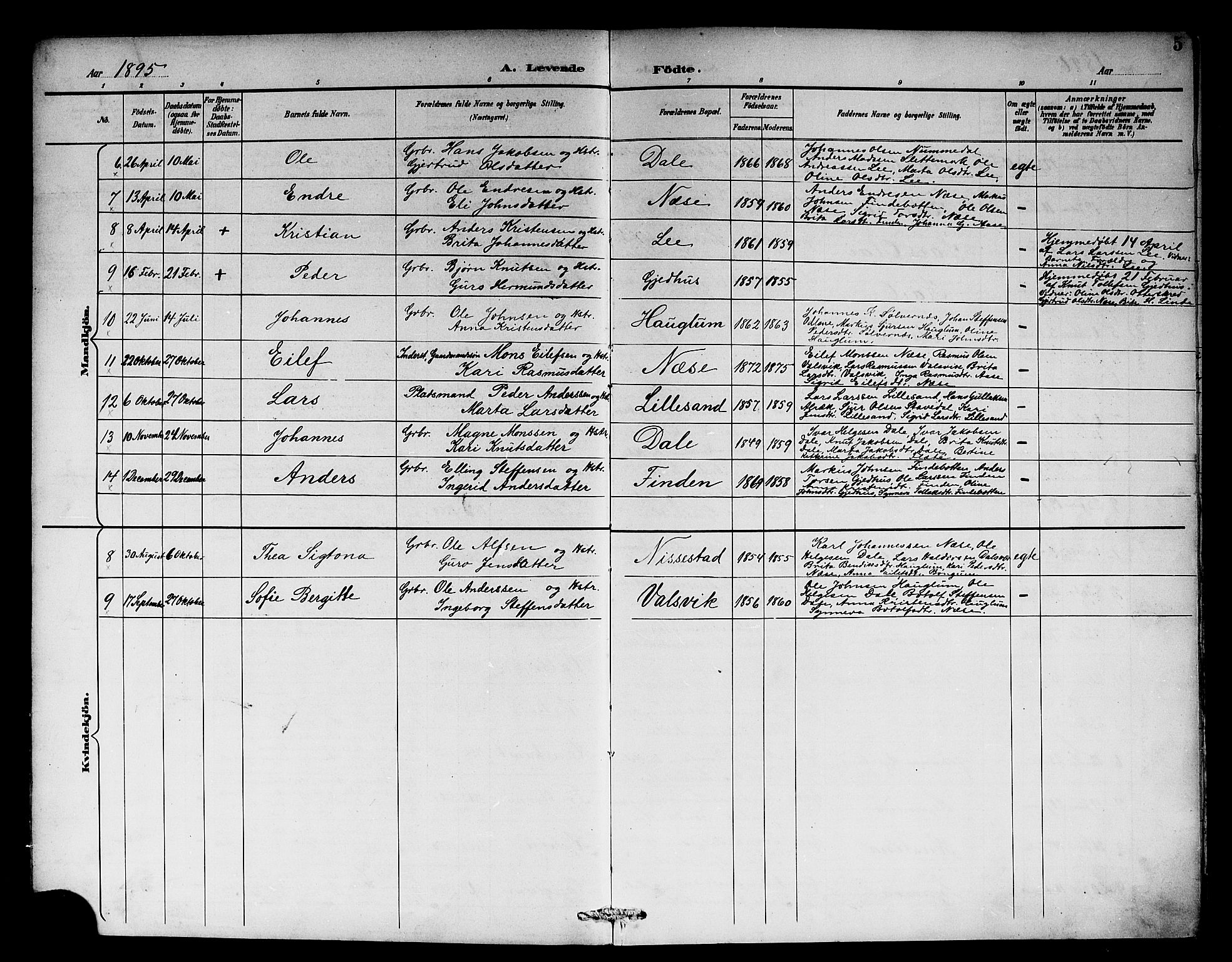 Vik sokneprestembete, AV/SAB-A-81501/H/Hab/Habb/L0003: Klokkerbok nr. B 3, 1894-1912, s. 5