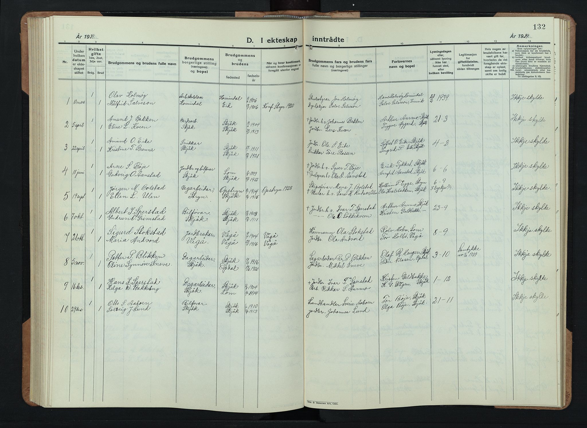 Skjåk prestekontor, AV/SAH-PREST-072/H/Ha/Hab/L0006: Klokkerbok nr. 6, 1933-1954, s. 132