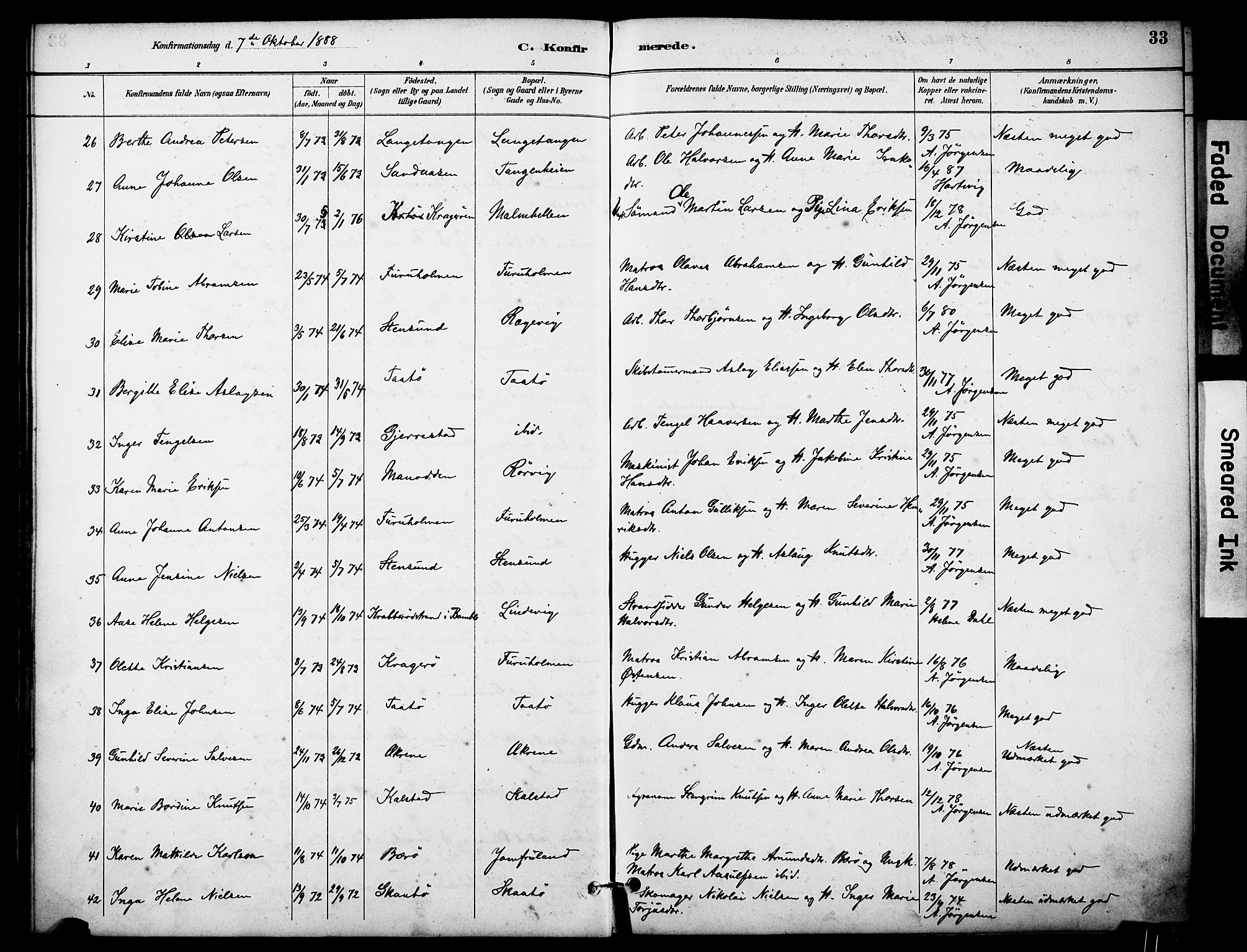Skåtøy kirkebøker, AV/SAKO-A-304/F/Fa/L0003: Ministerialbok nr. I 3, 1884-1899, s. 33