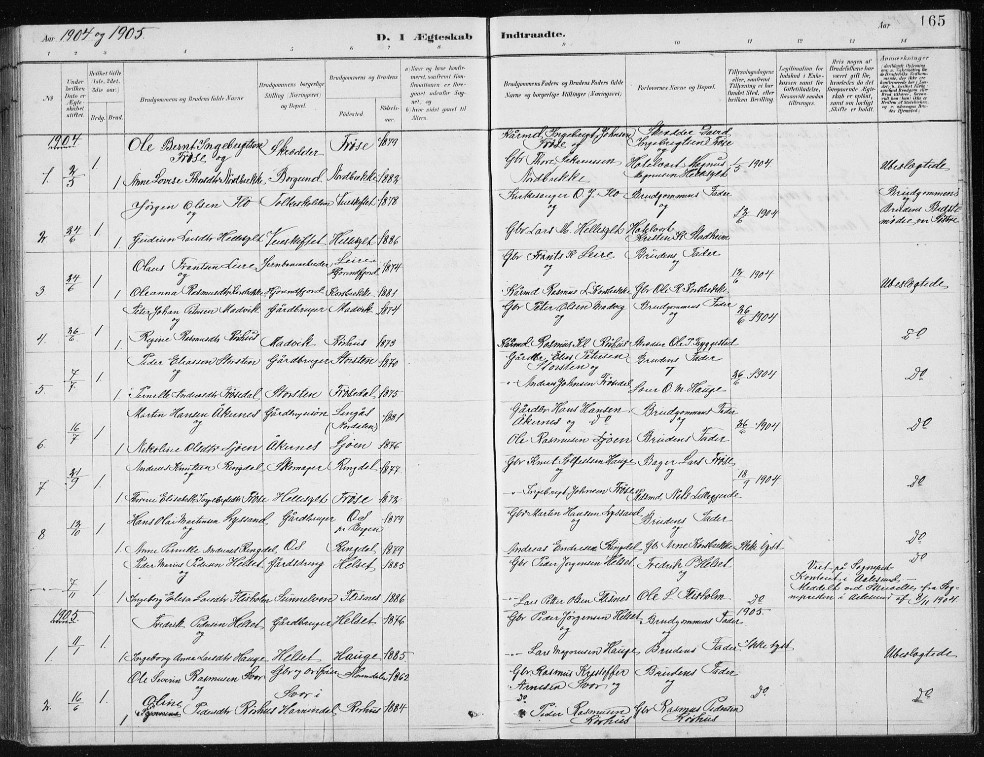 Ministerialprotokoller, klokkerbøker og fødselsregistre - Møre og Romsdal, AV/SAT-A-1454/517/L0230: Klokkerbok nr. 517C03, 1879-1912, s. 165
