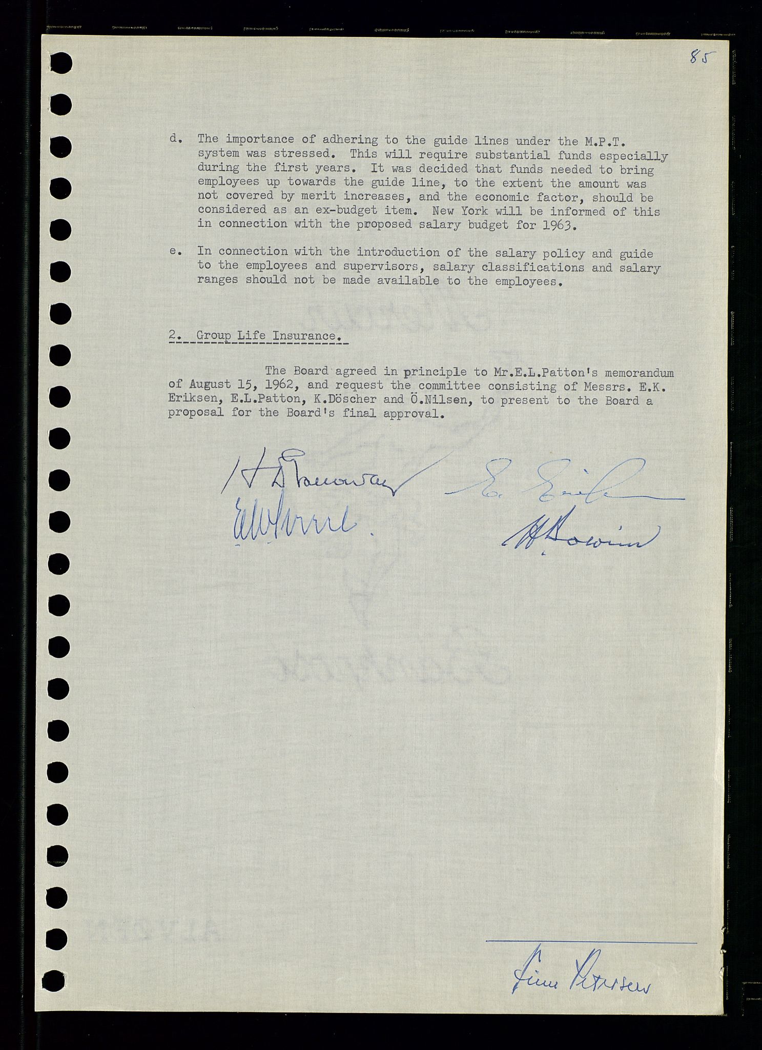 Pa 0982 - Esso Norge A/S, SAST/A-100448/A/Aa/L0001/0003: Den administrerende direksjon Board minutes (styrereferater) / Den administrerende direksjon Board minutes (styrereferater), 1962, s. 85