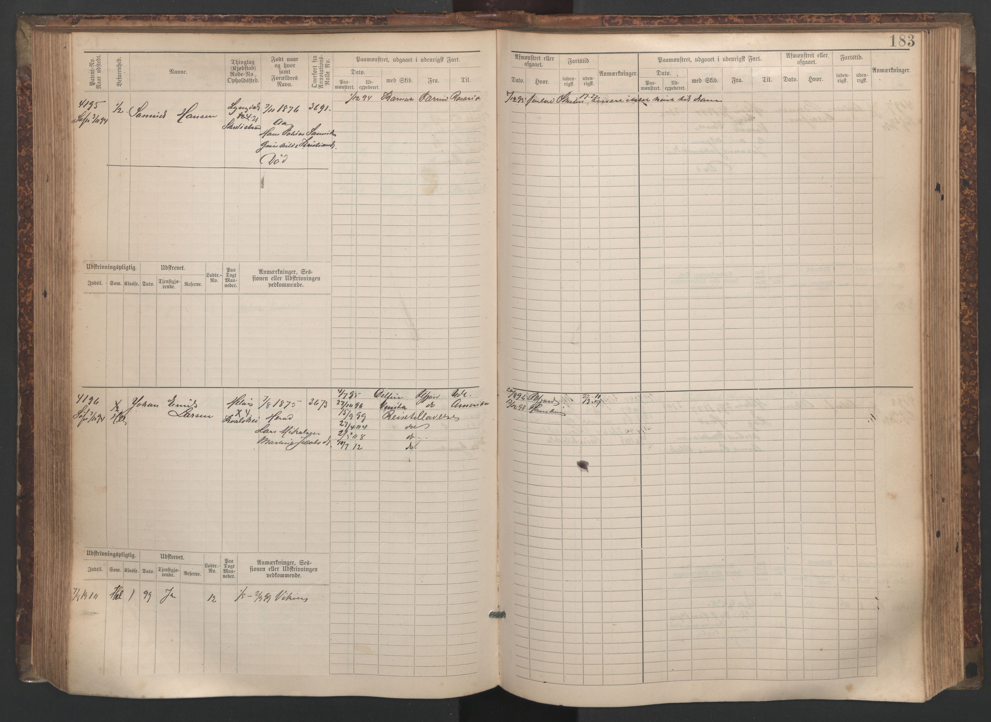 Farsund mønstringskrets, AV/SAK-2031-0017/F/Fb/L0020: Hovedrulle nr 3833-4506, Z-12, 1890-1930, s. 196