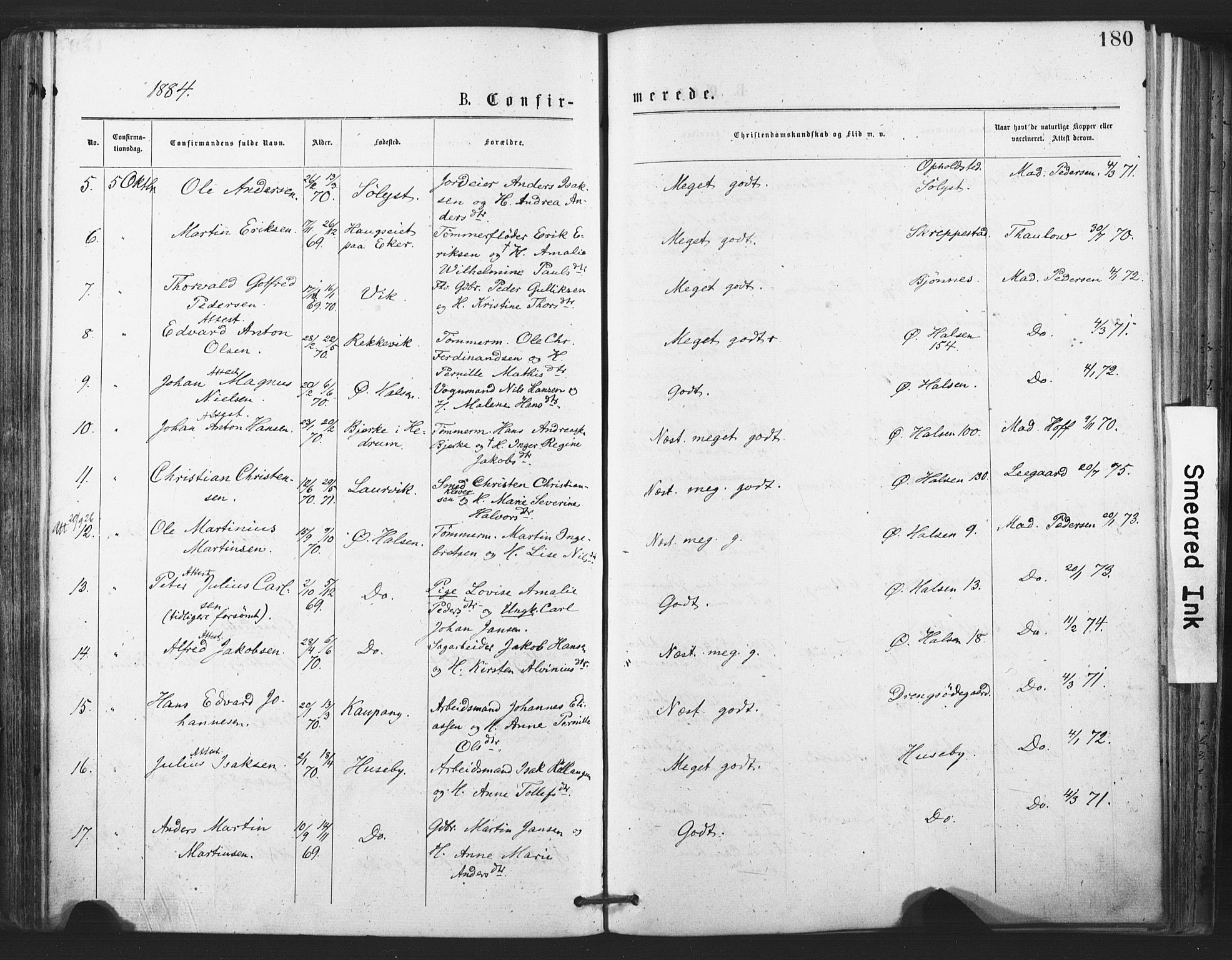 Tjølling kirkebøker, SAKO/A-60/F/Fa/L0008: Ministerialbok nr. 8, 1877-1886, s. 180