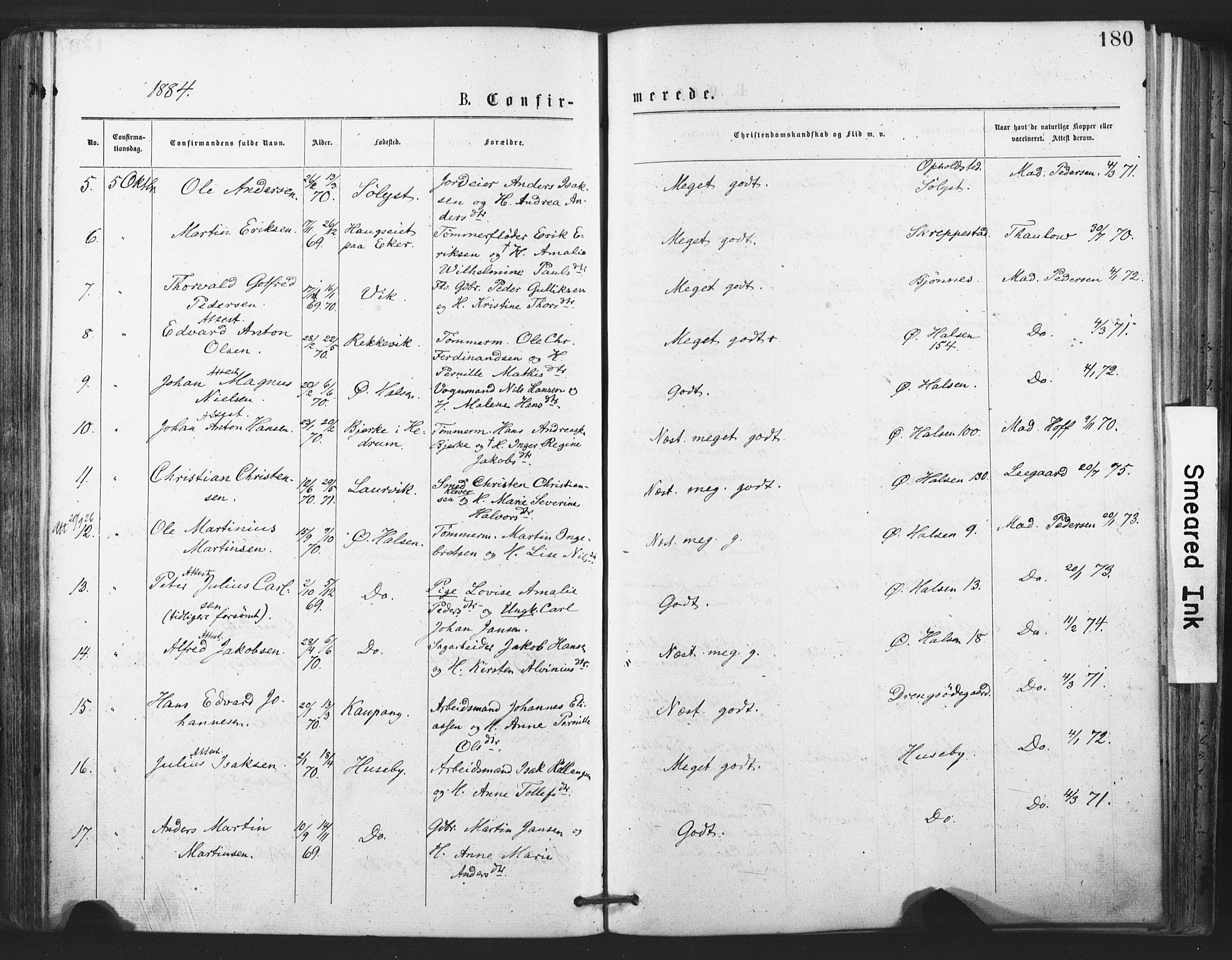 Tjølling kirkebøker, AV/SAKO-A-60/F/Fa/L0008: Ministerialbok nr. 8, 1877-1886, s. 180