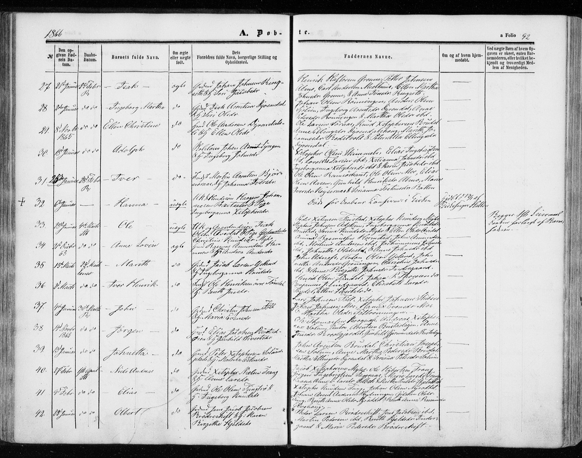 Ministerialprotokoller, klokkerbøker og fødselsregistre - Sør-Trøndelag, SAT/A-1456/646/L0612: Ministerialbok nr. 646A10, 1858-1869, s. 92