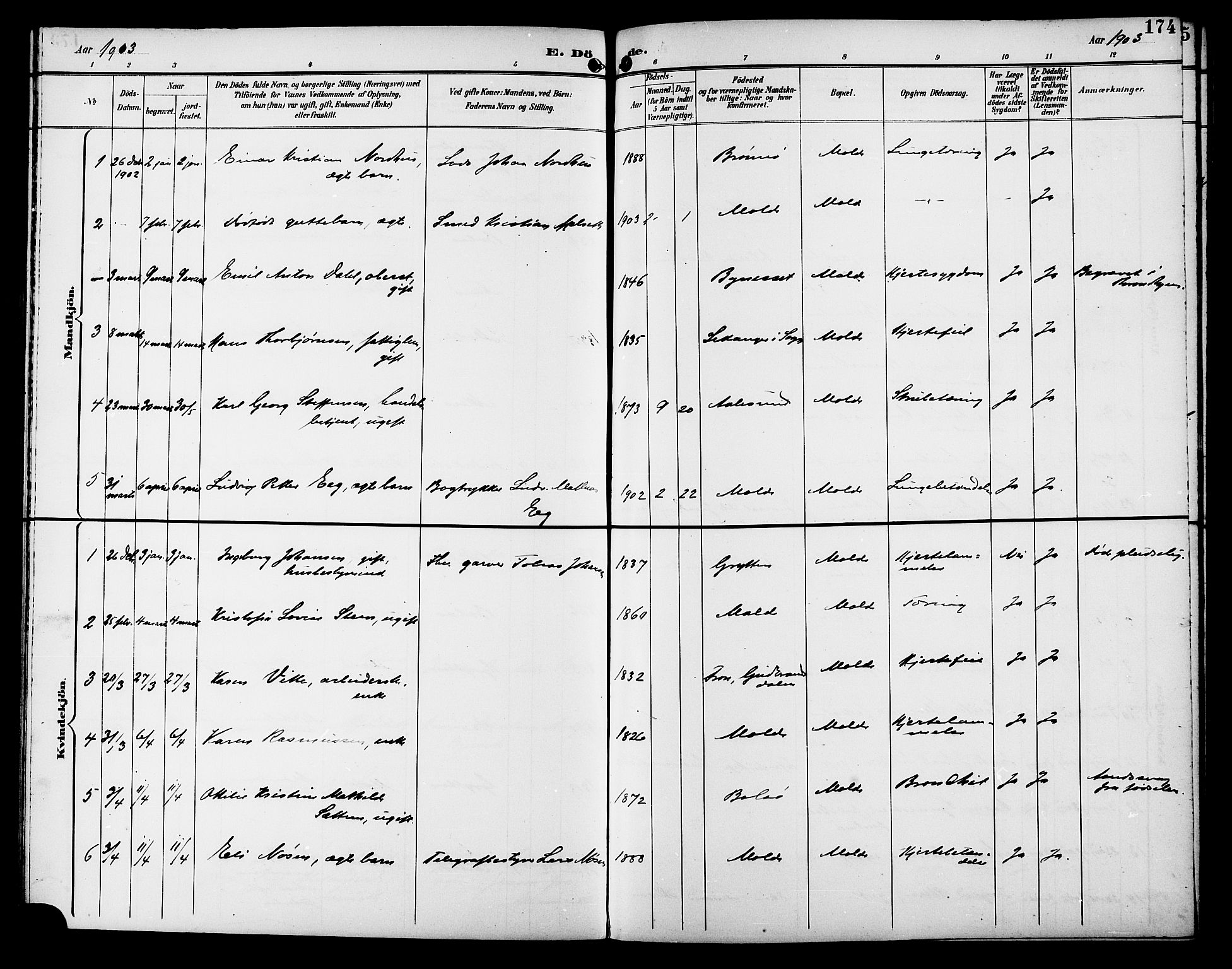 Ministerialprotokoller, klokkerbøker og fødselsregistre - Møre og Romsdal, SAT/A-1454/558/L0702: Klokkerbok nr. 558C03, 1894-1915, s. 174