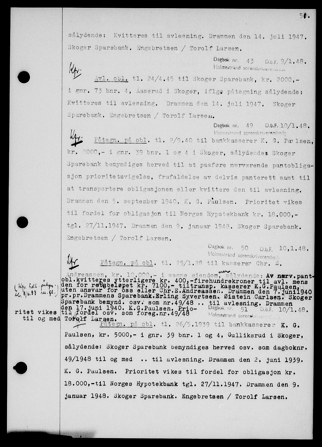 Holmestrand sorenskriveri, SAKO/A-67/G/Ga/Gab/L0058: Pantebok nr. B-58, 1947-1948, s. 51, Dagboknr: 43/1948
