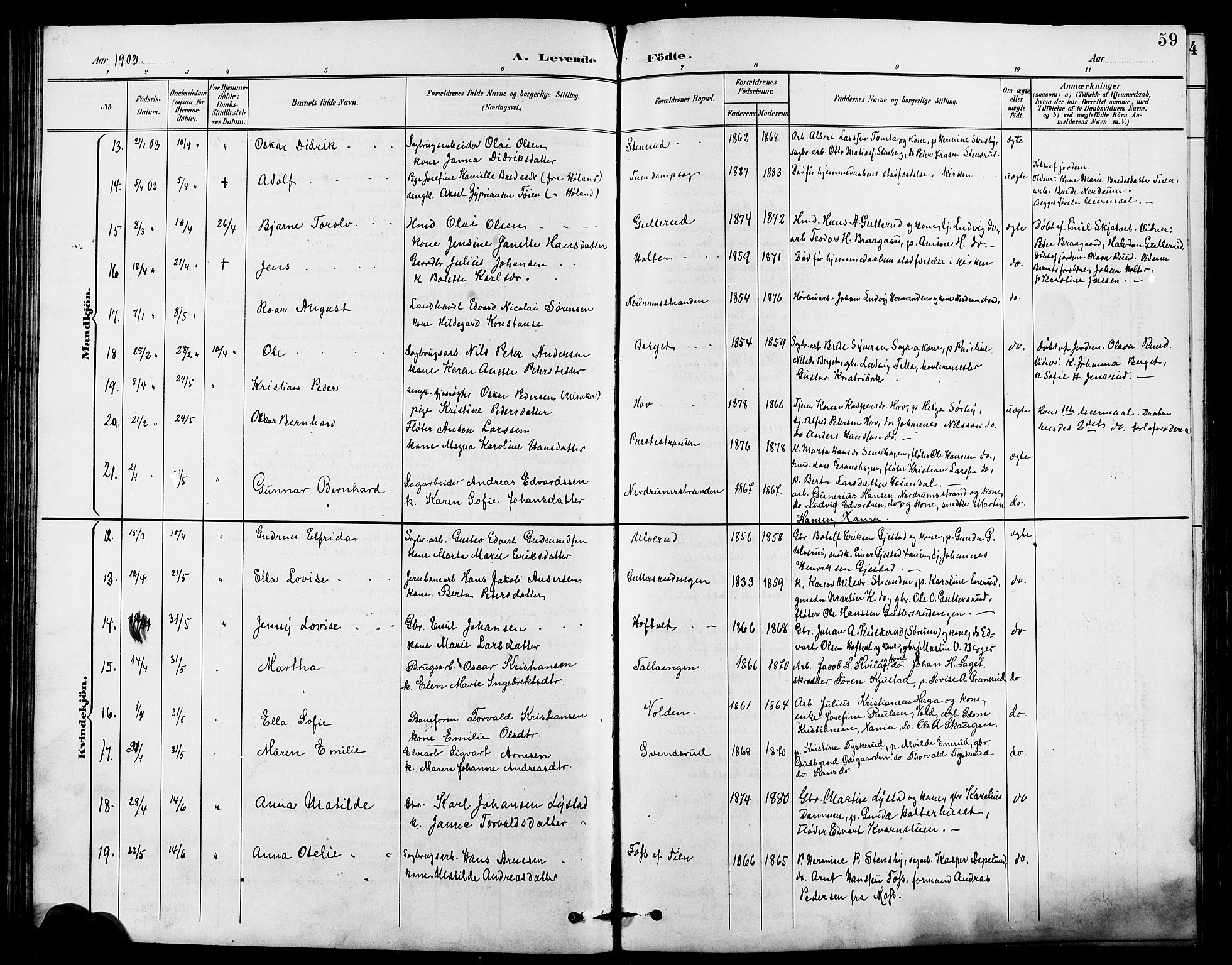 Fet prestekontor Kirkebøker, AV/SAO-A-10370a/G/Ga/L0007: Klokkerbok nr. I 7, 1892-1906, s. 59