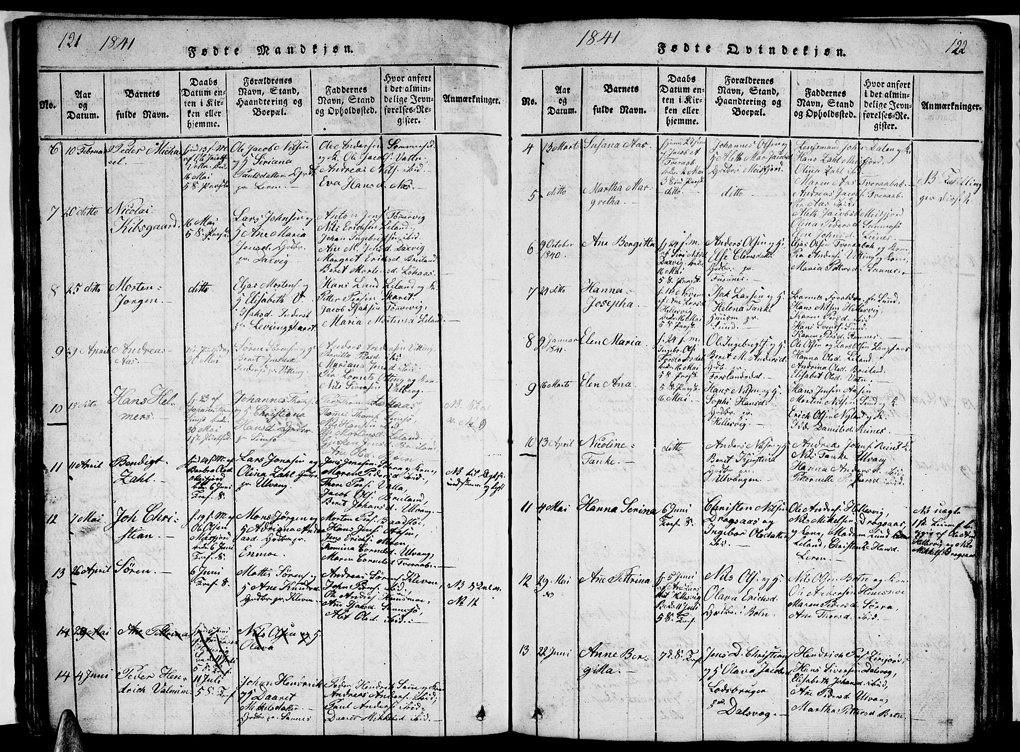 Ministerialprotokoller, klokkerbøker og fødselsregistre - Nordland, AV/SAT-A-1459/831/L0474: Klokkerbok nr. 831C01, 1820-1850, s. 121-122