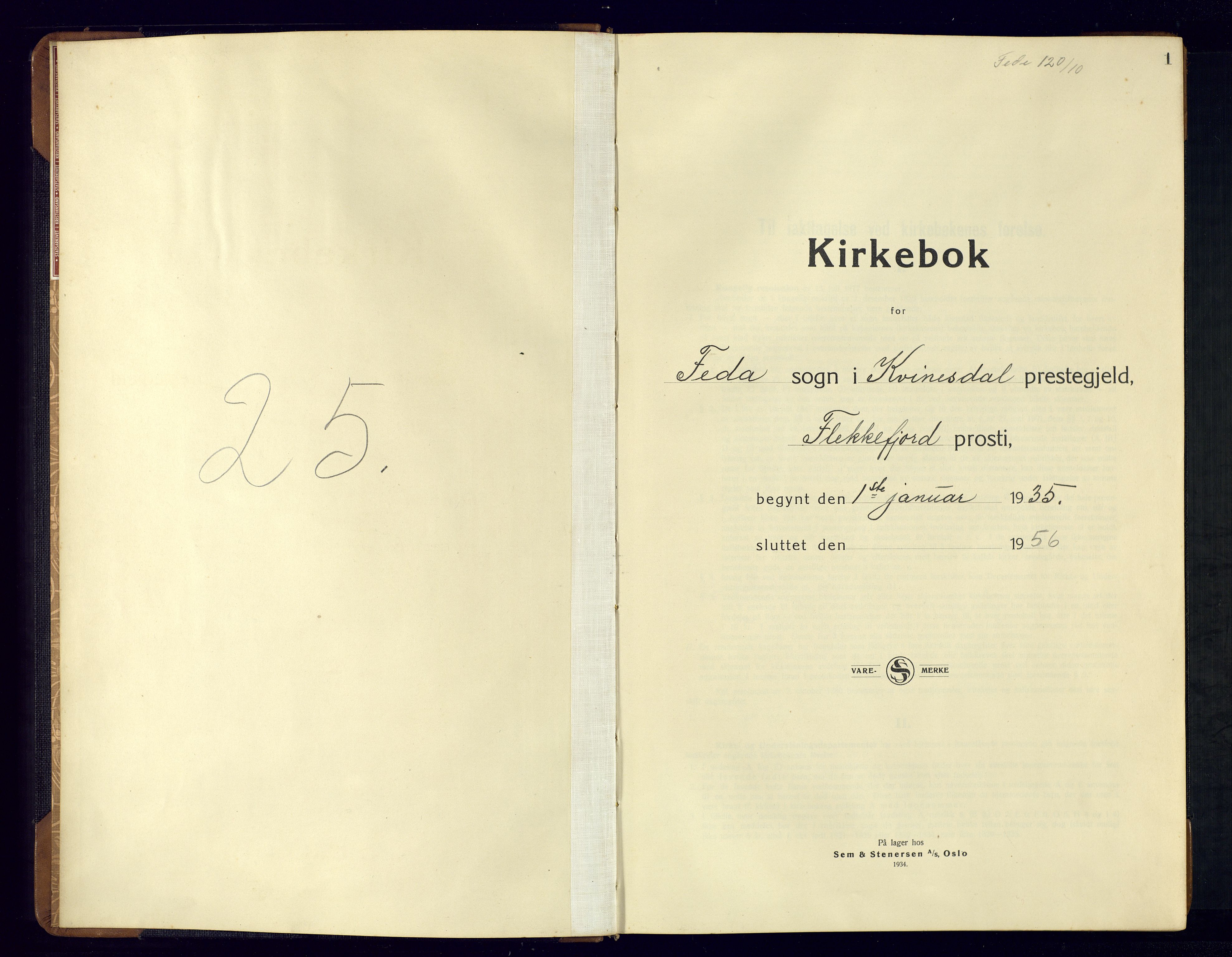 Kvinesdal sokneprestkontor, SAK/1111-0026/F/Fb/Fba/L0006: Klokkerbok nr. B 6, 1935-1956, s. 1