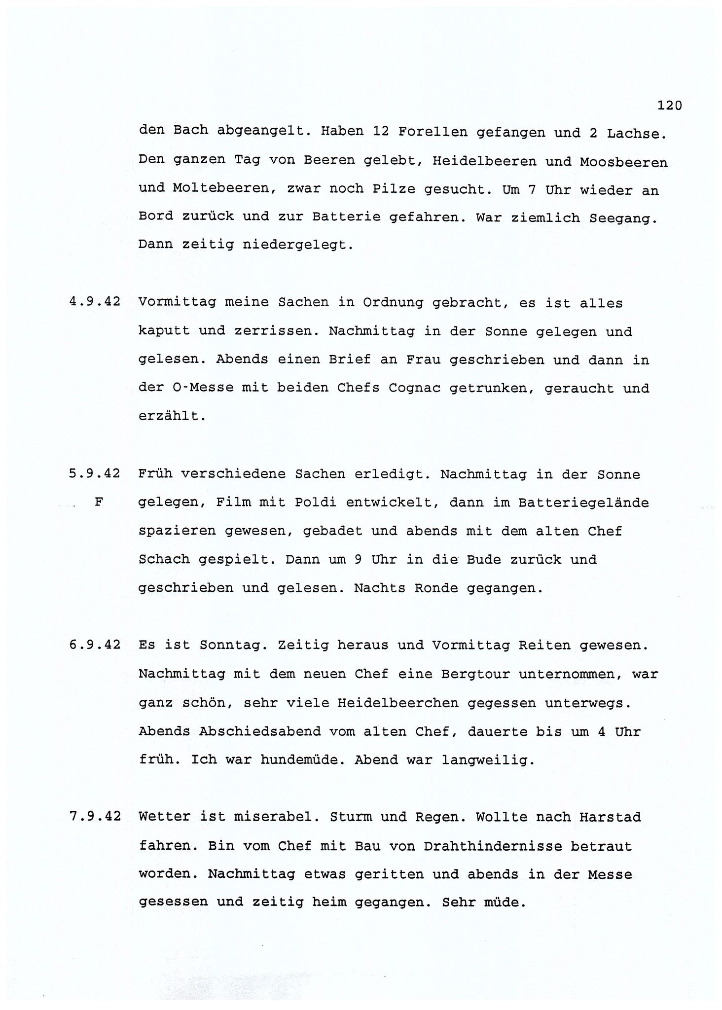 Dagbokopptegnelser av en tysk marineoffiser stasjonert i Norge , FMFB/A-1160/F/L0001: Dagbokopptegnelser av en tysk marineoffiser stasjonert i Norge, 1941-1944, s. 120