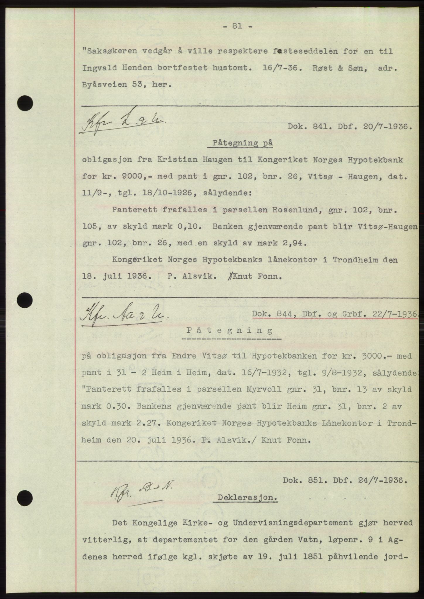 Hitra sorenskriveri, AV/SAT-A-0018/2/2C/2Ca: Pantebok nr. C1, 1936-1945, Dagboknr: 841/1936