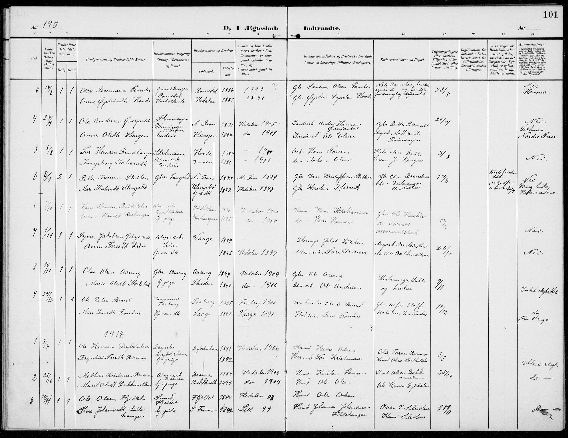 Sel prestekontor, AV/SAH-PREST-074/H/Ha/Haa/L0001: Ministerialbok nr. 1, 1905-1922, s. 101