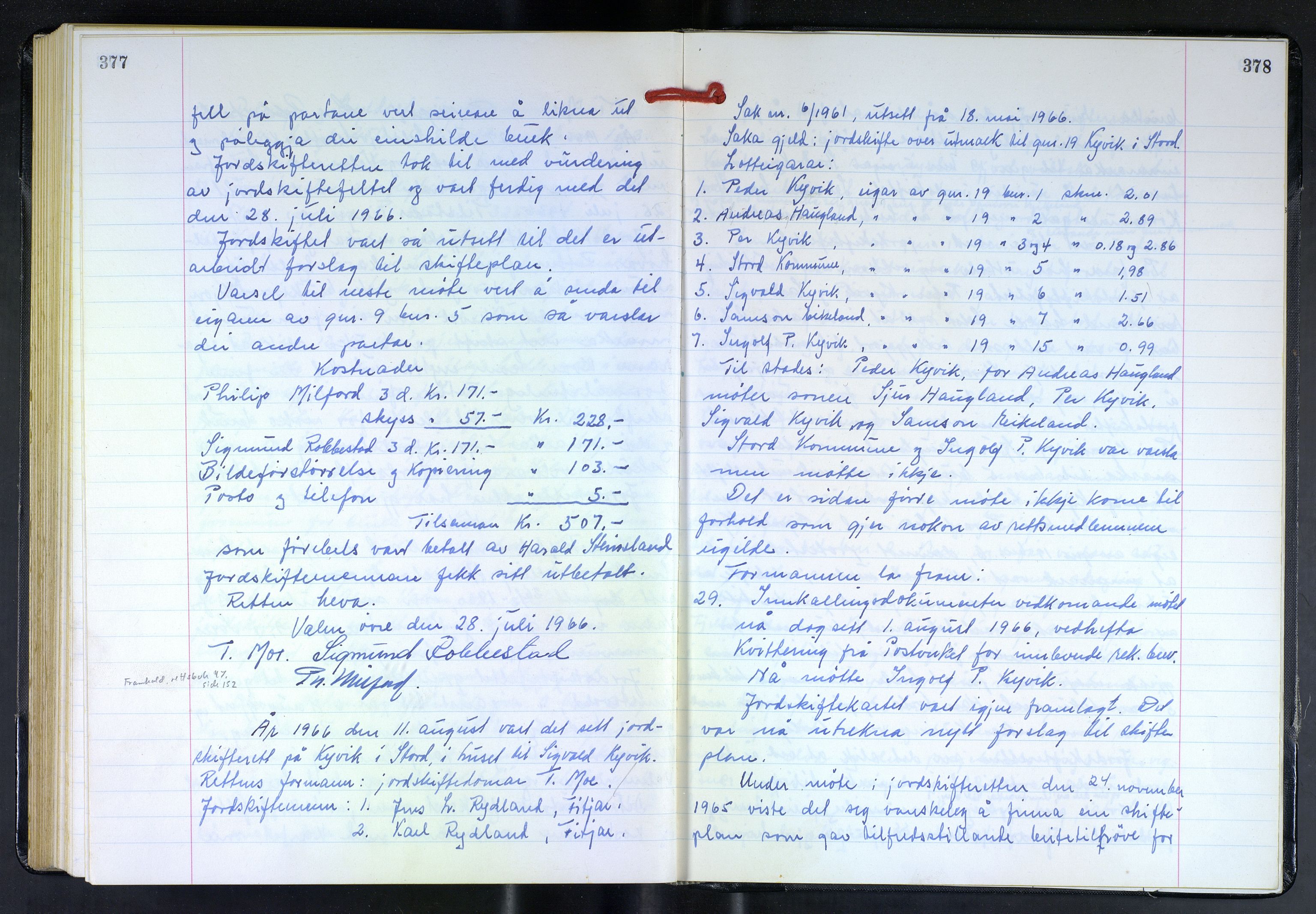 Hordaland jordskiftedøme - VI Sunnhordland jordskiftedistrikt, AV/SAB-A-7301/A/Aa/L0045: Forhandlingsprotokoll, 1963-1966, s. 377-378