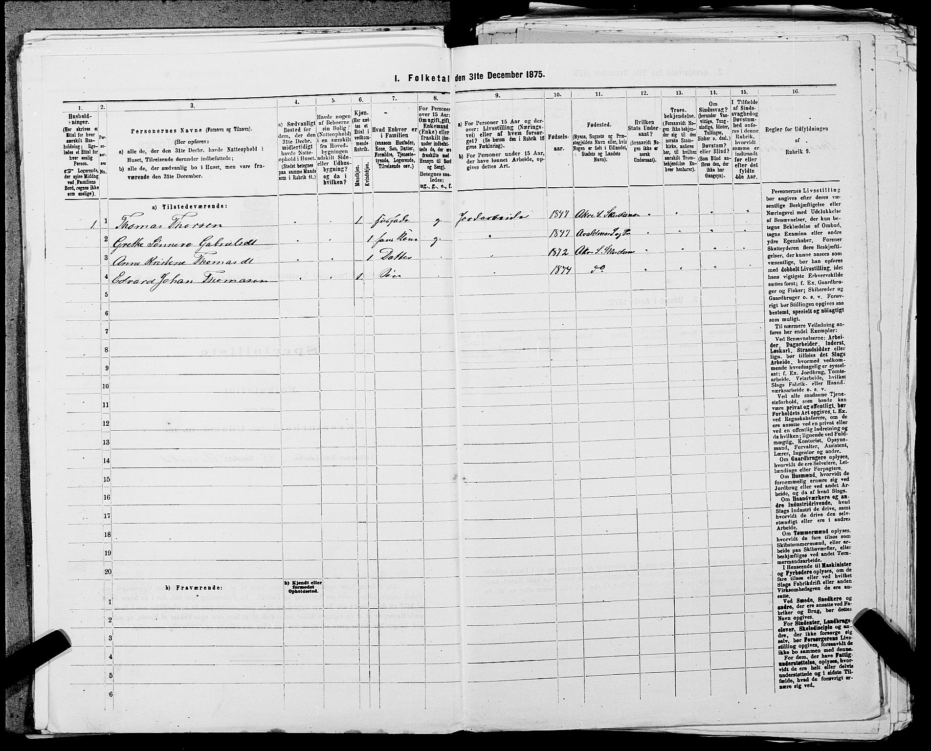 SAST, Folketelling 1875 for 1150L Skudenes prestegjeld, Falnes sokn, Åkra sokn og Ferkingstad sokn, 1875, s. 397