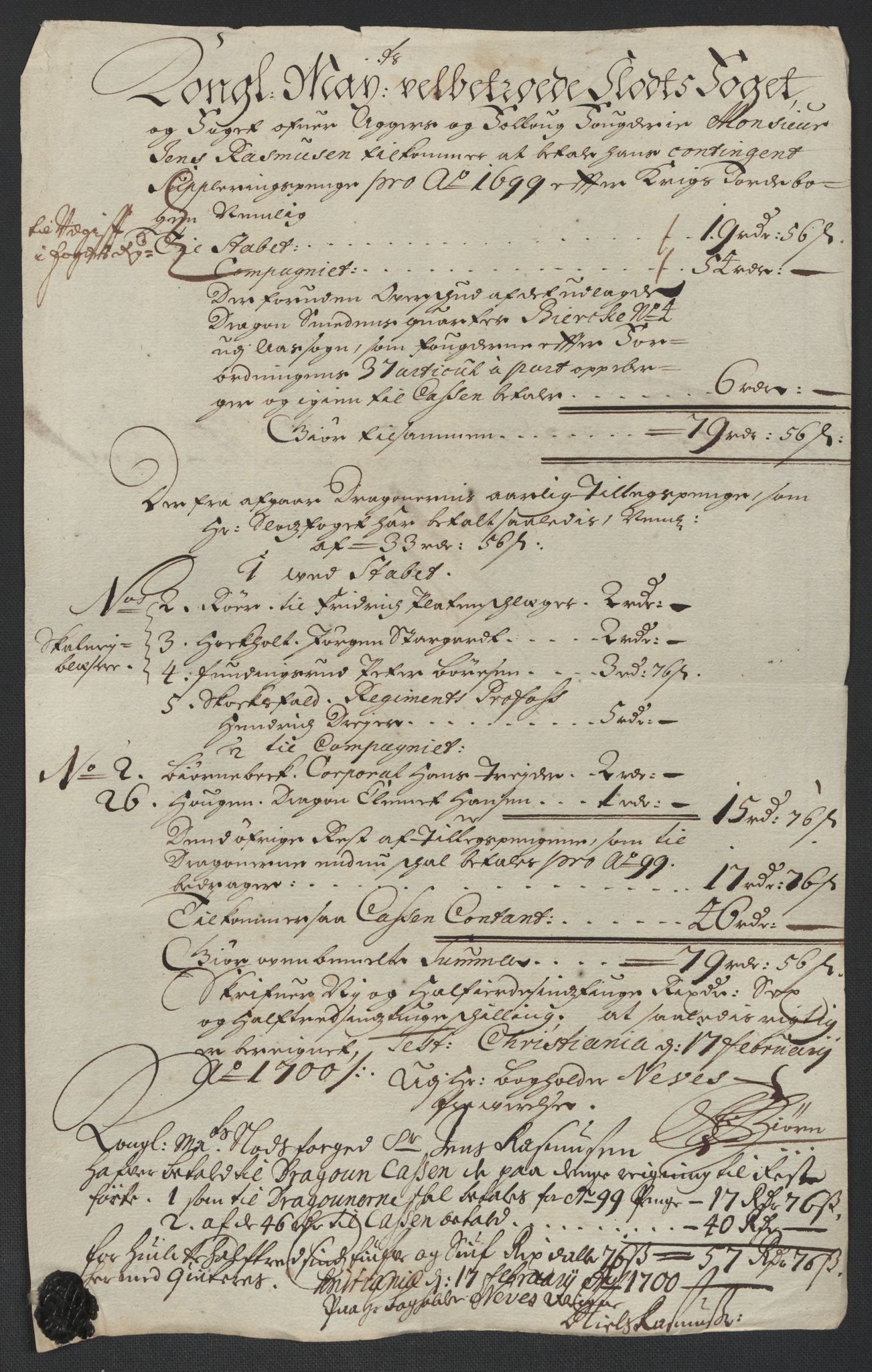 Rentekammeret inntil 1814, Reviderte regnskaper, Fogderegnskap, RA/EA-4092/R10/L0442: Fogderegnskap Aker og Follo, 1699, s. 277
