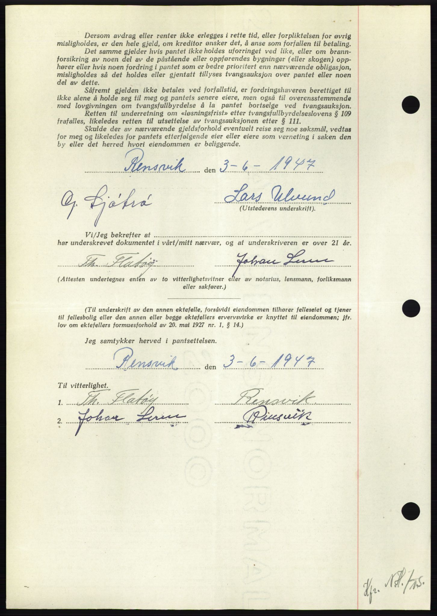 Nordmøre sorenskriveri, AV/SAT-A-4132/1/2/2Ca: Pantebok nr. B96, 1947-1947, Dagboknr: 1738/1947