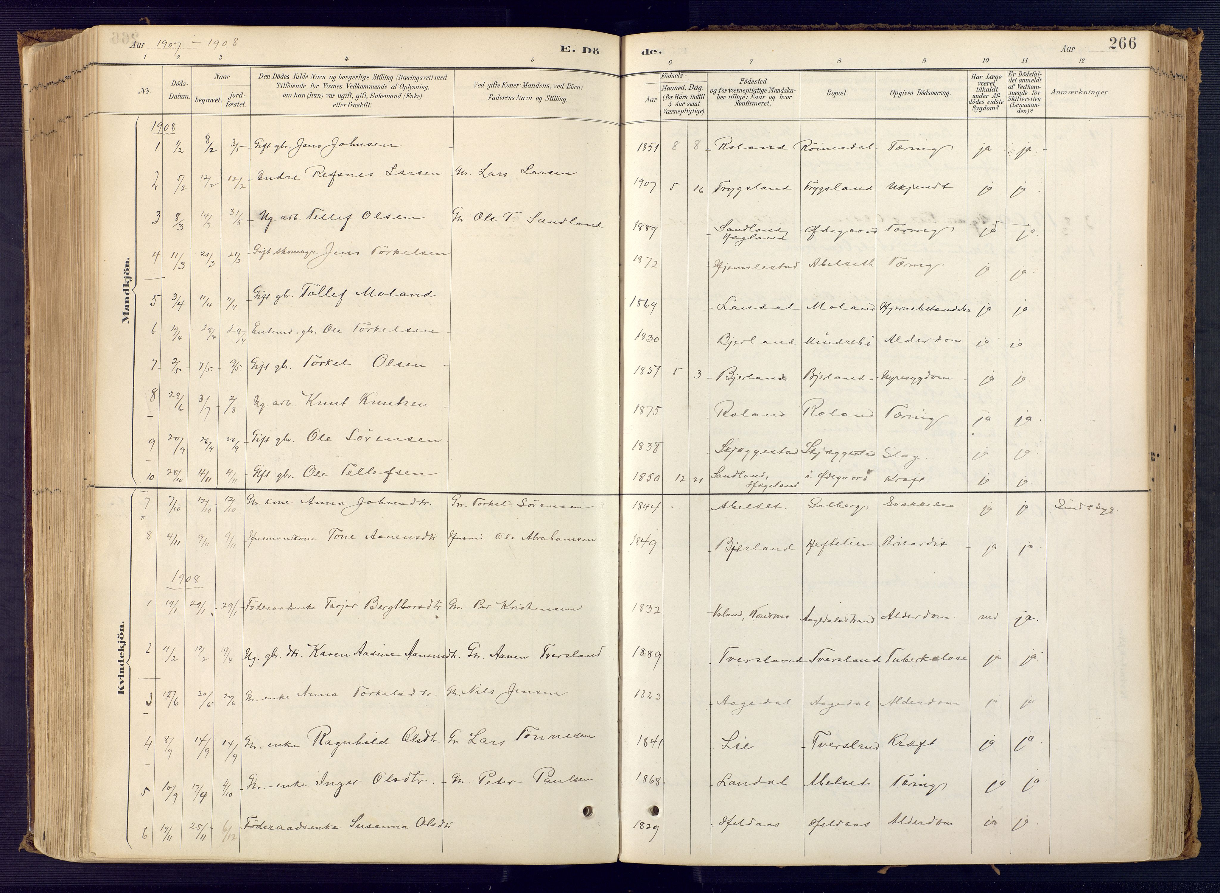 Bjelland sokneprestkontor, AV/SAK-1111-0005/F/Fa/Faa/L0004: Ministerialbok nr. A 4, 1887-1923, s. 266