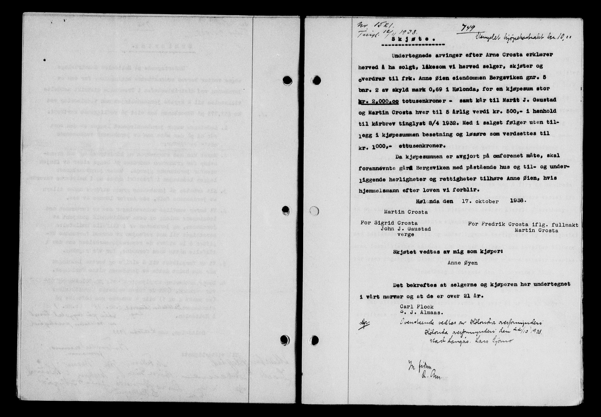 Gauldal sorenskriveri, SAT/A-0014/1/2/2C/L0049: Pantebok nr. 53, 1938-1938, Dagboknr: 1521/1938