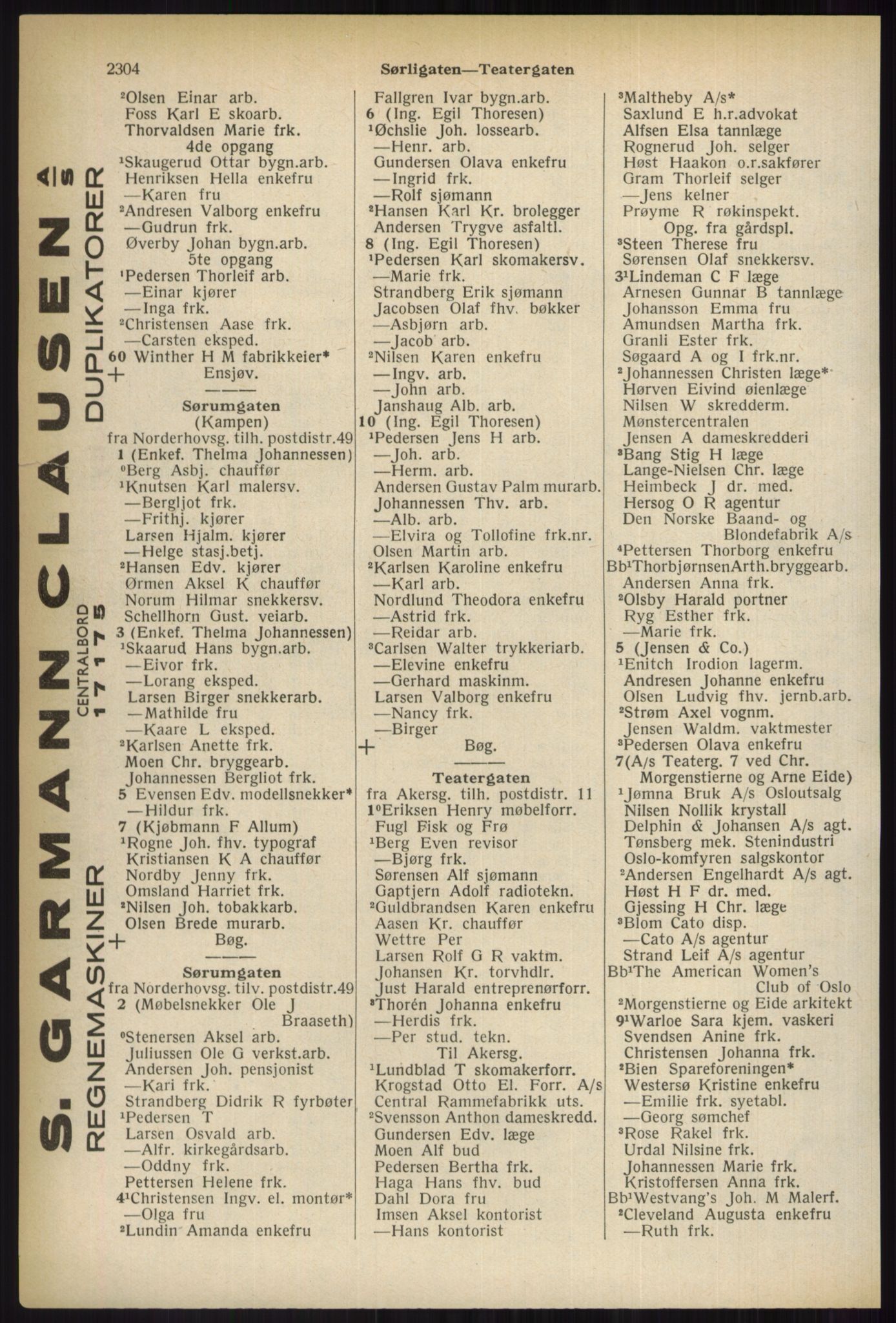 Kristiania/Oslo adressebok, PUBL/-, 1937, s. 2304